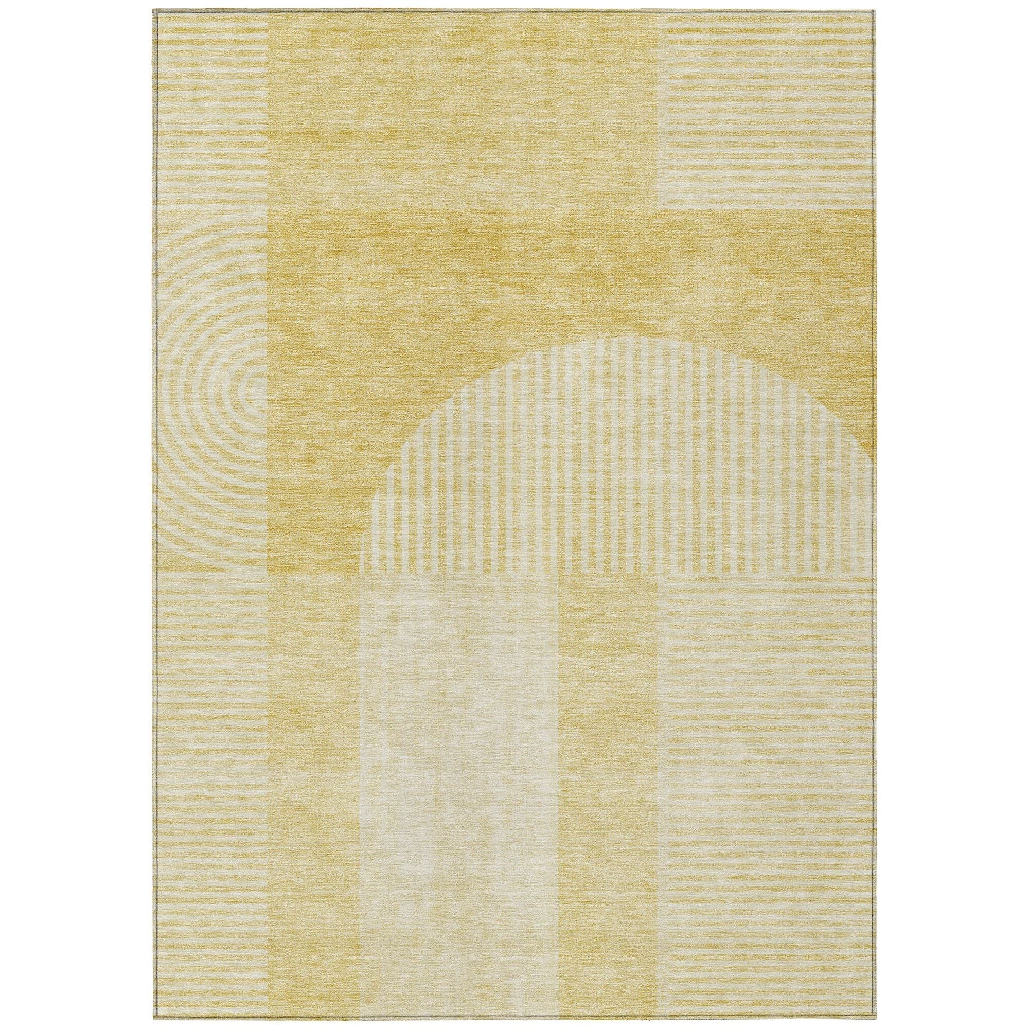 Machine Washable Gold Rug - Indoor / Outdoor - Kids / Pet Friendly Art Deco Print Rug