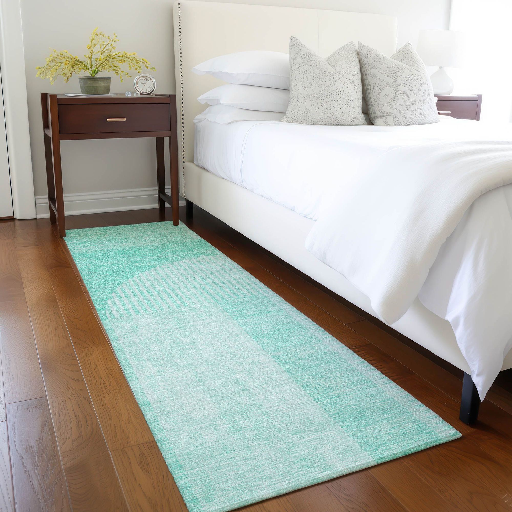Machine Washable Teal Rug - Indoor / Outdoor - Kids / Pet Friendly Art Deco Print Rug