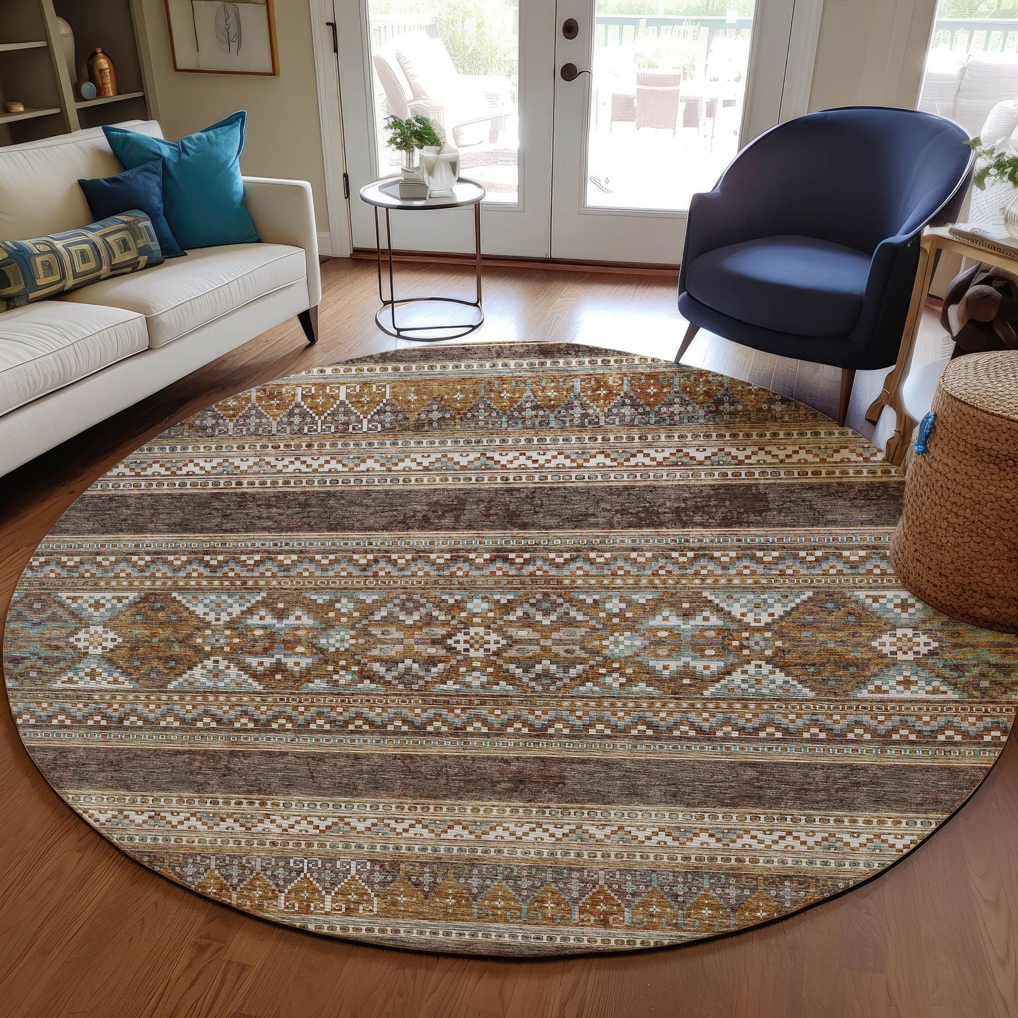 Machine Washable Chocolate Brown Rug - Indoor / Outdoor - Kids / Pet Friendly Southwest Print Rug
