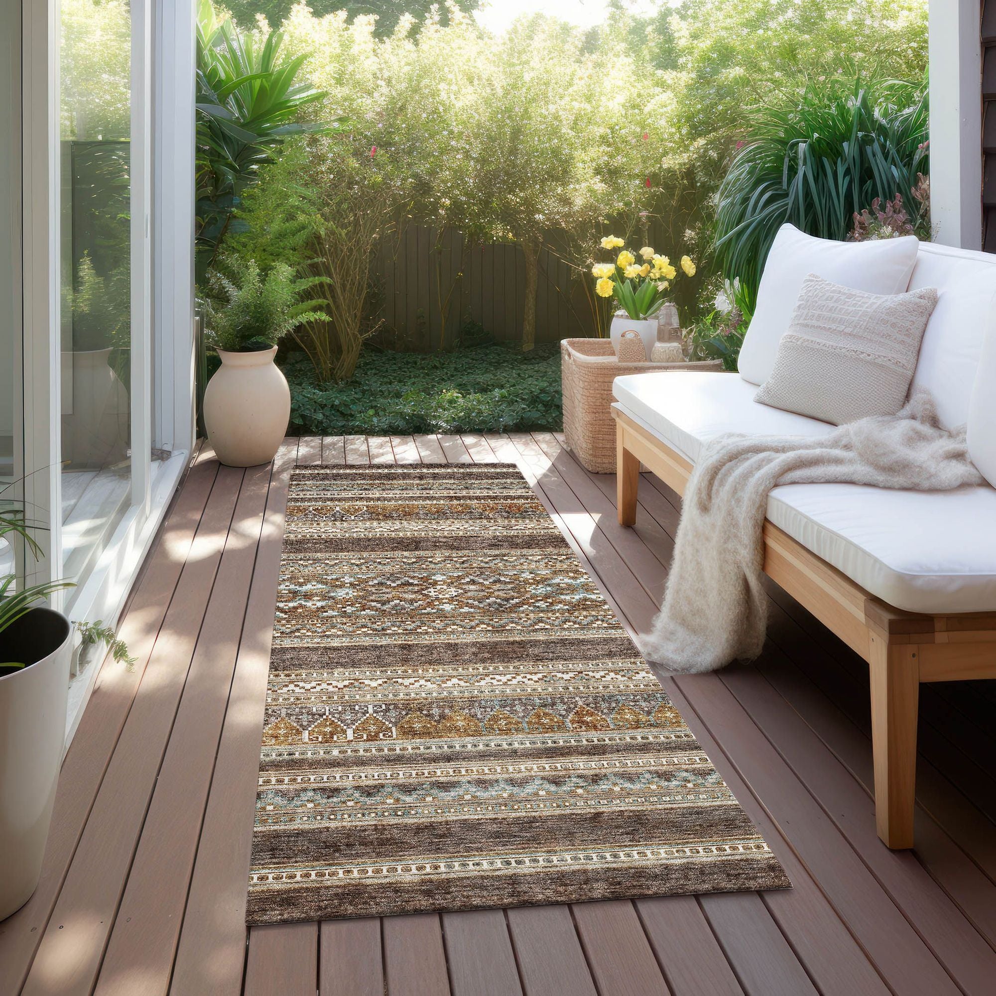 Machine Washable Chocolate Brown Rug - Indoor / Outdoor - Kids / Pet Friendly Southwest Print Rug