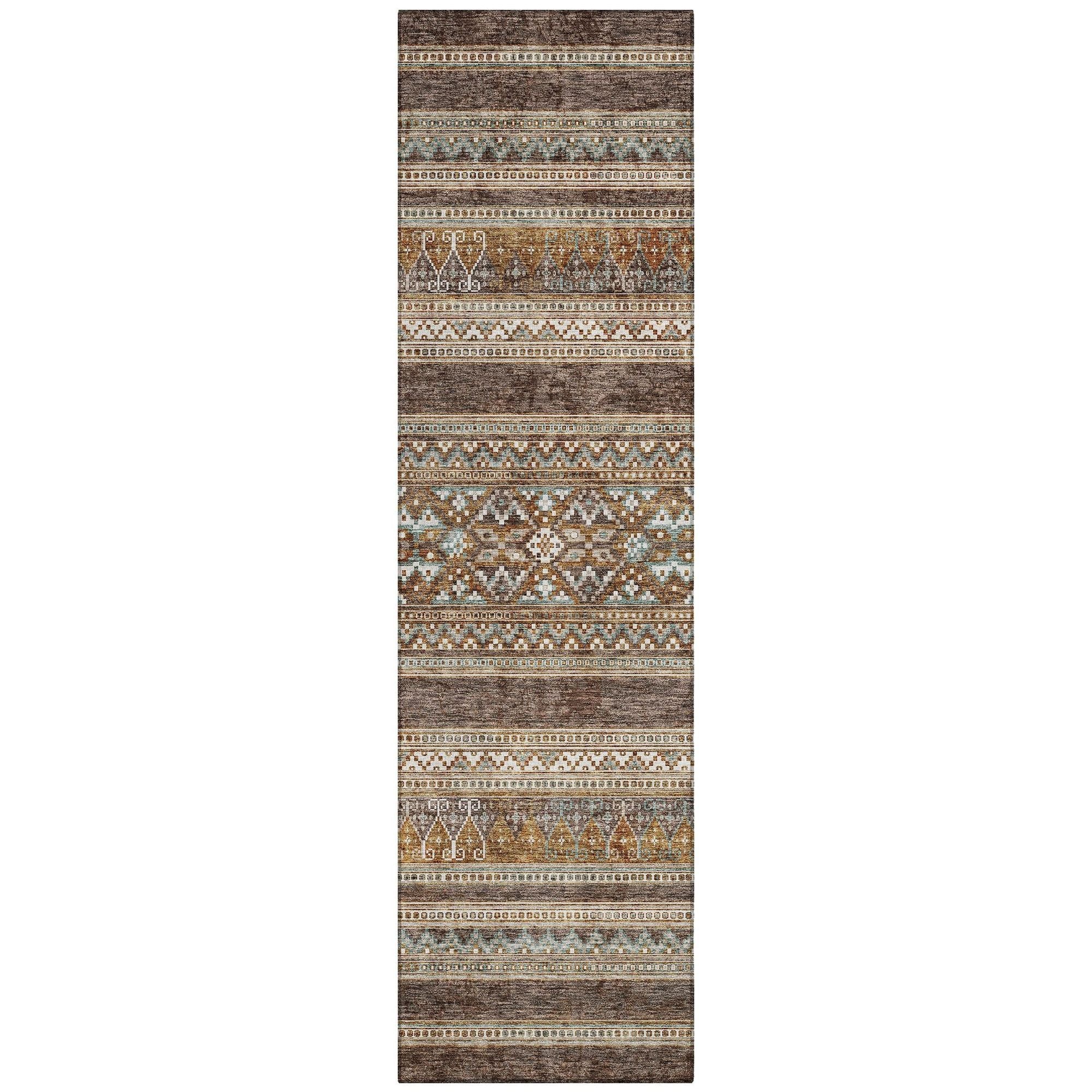 Machine Washable Chocolate Brown Rug - Indoor / Outdoor - Kids / Pet Friendly Southwest Print Rug