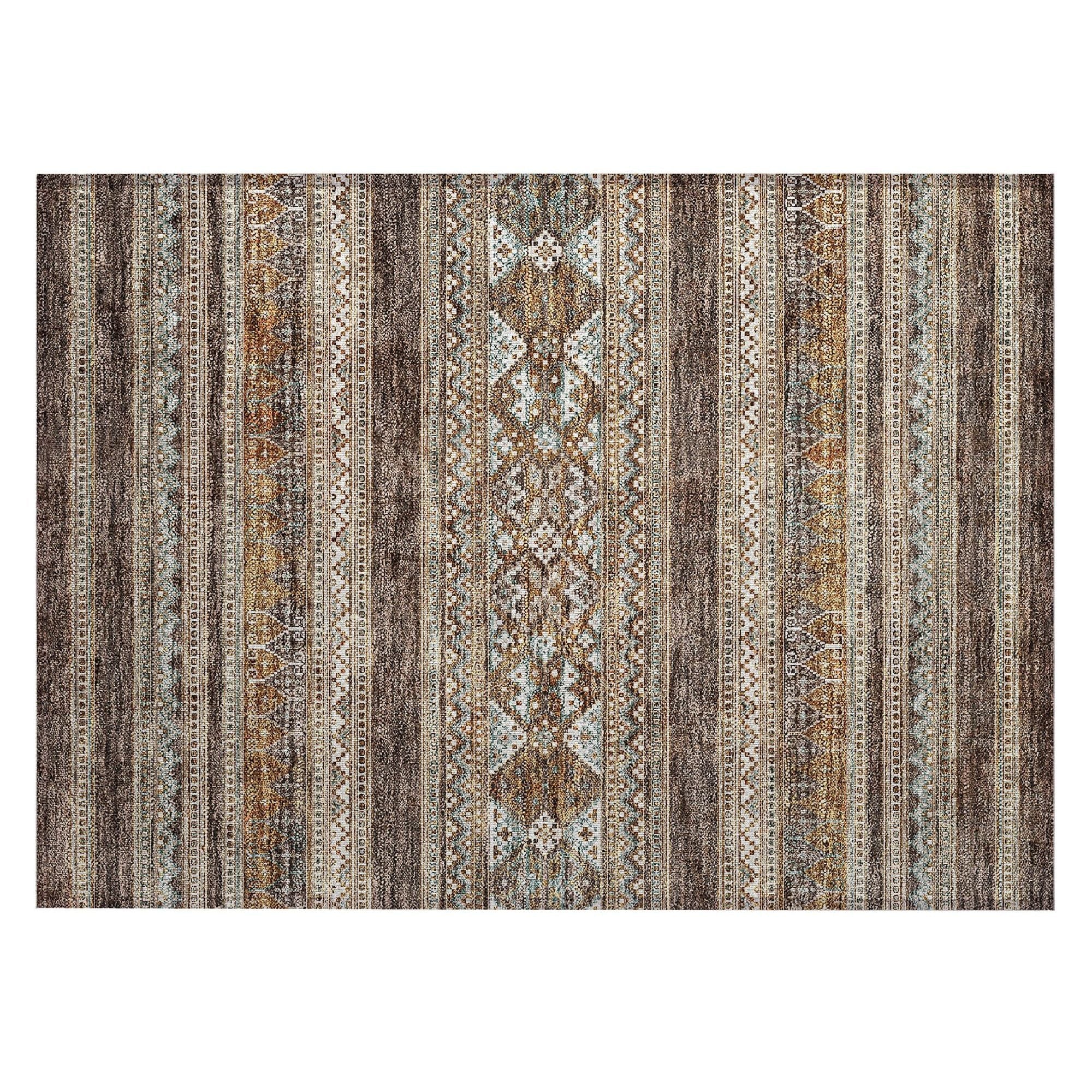 Machine Washable Chocolate Brown Rug - Indoor / Outdoor - Kids / Pet Friendly Southwest Print Rug