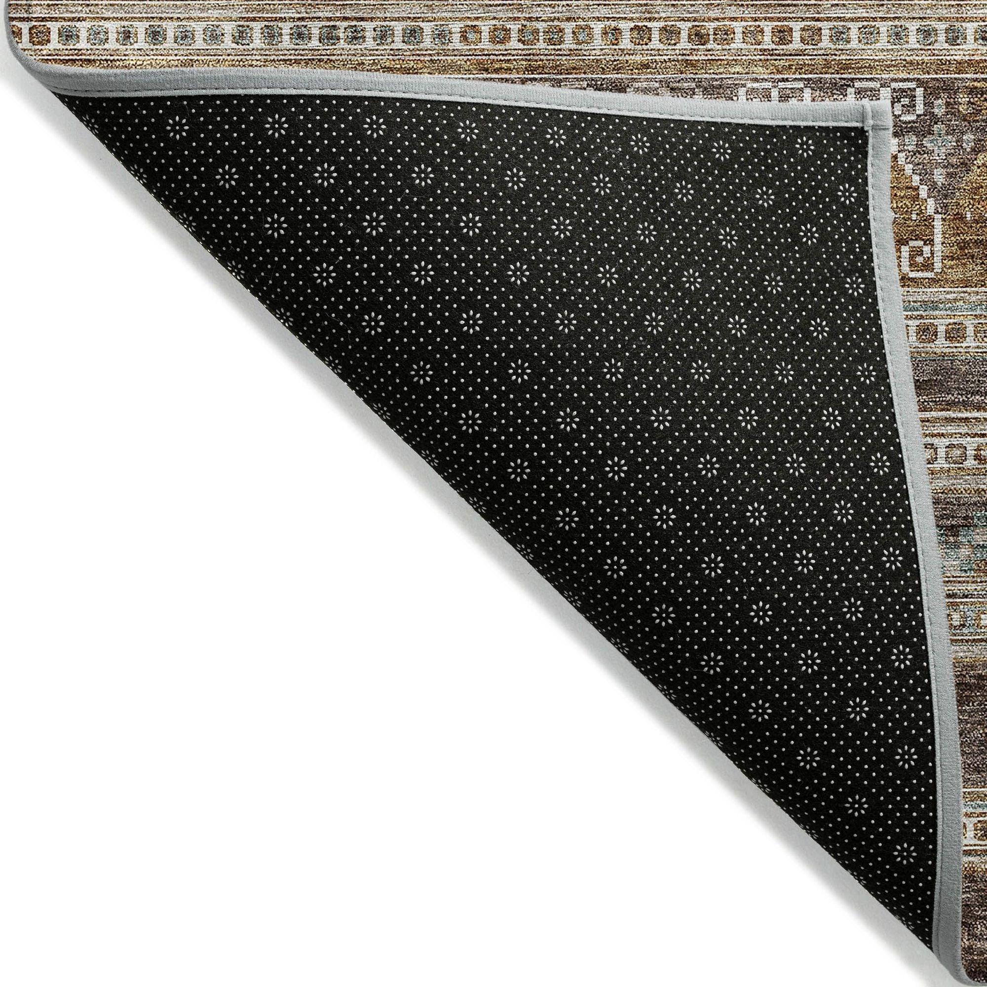 Machine Washable Chocolate Brown Rug - Indoor / Outdoor - Kids / Pet Friendly Southwest Print Rug