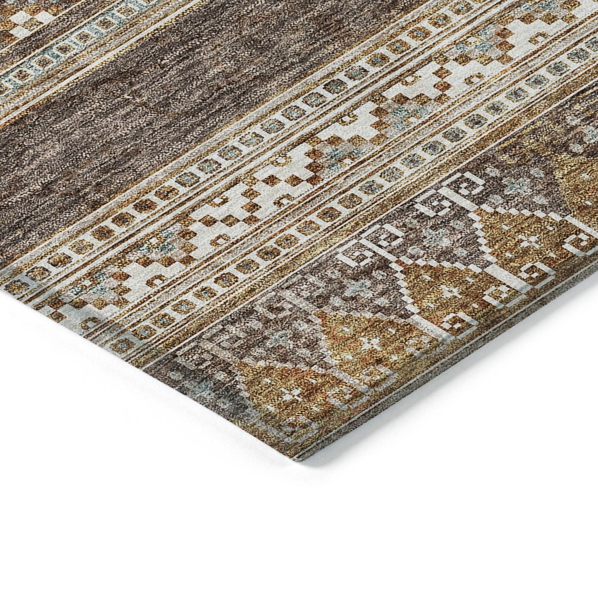 Machine Washable Chocolate Brown Rug - Indoor / Outdoor - Kids / Pet Friendly Southwest Print Rug