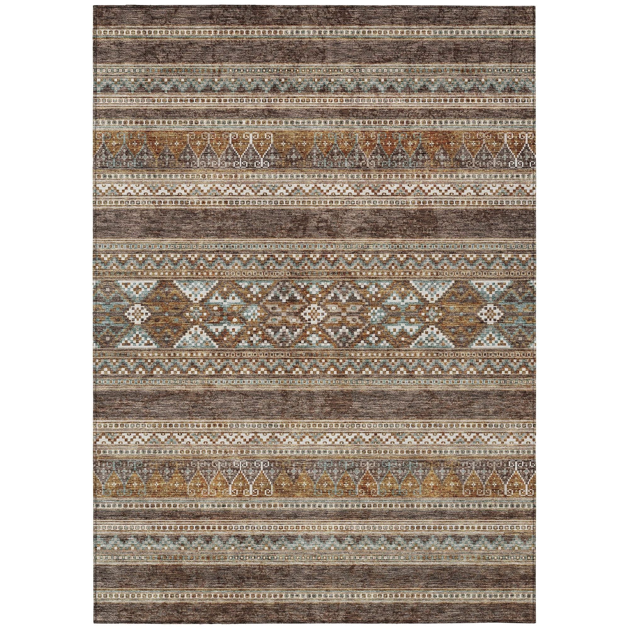 Machine Washable Chocolate Brown Rug - Indoor / Outdoor - Kids / Pet Friendly Southwest Print Rug