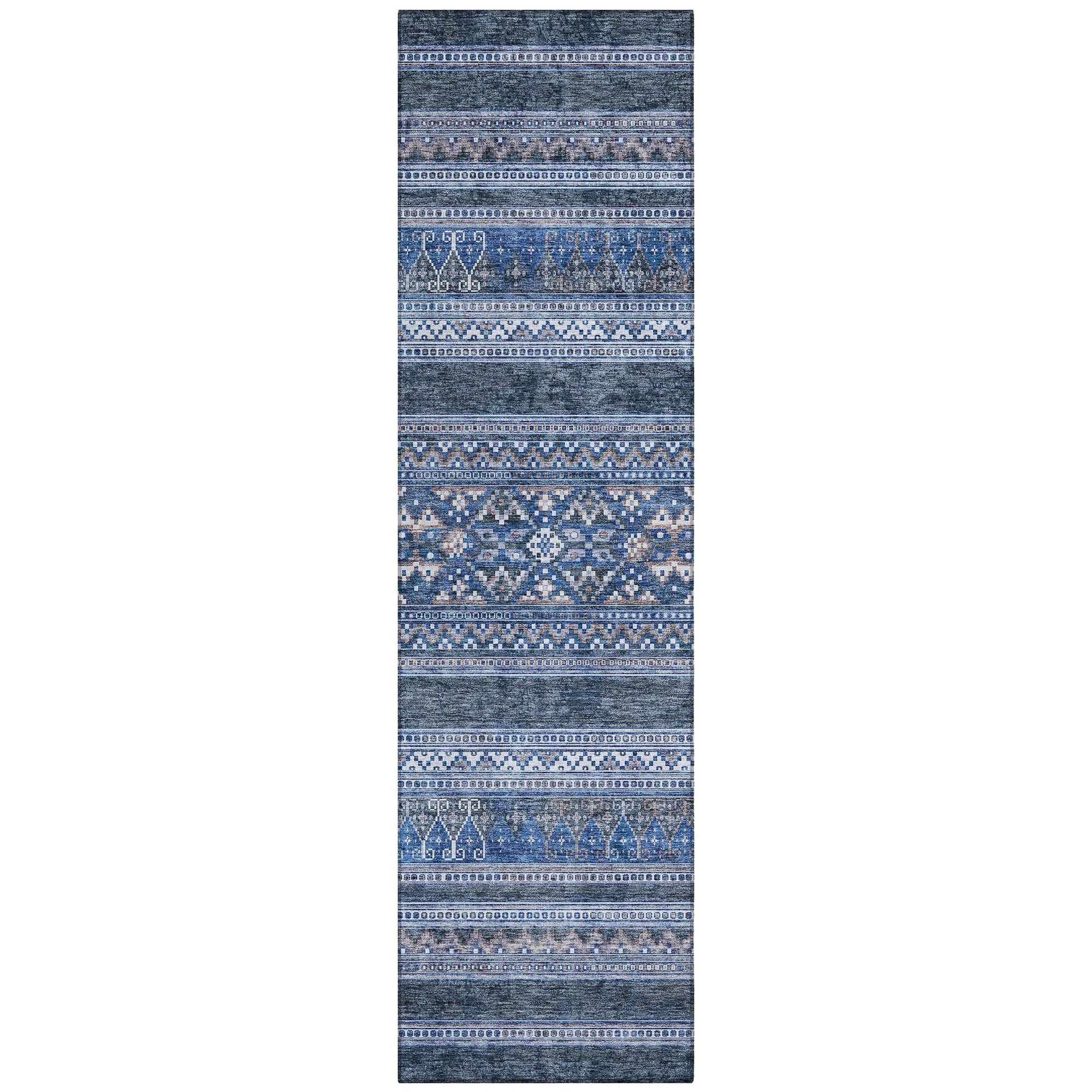 Machine Washable Navy Blue Rug - Indoor / Outdoor - Kids / Pet Friendly Southwest Print Rug