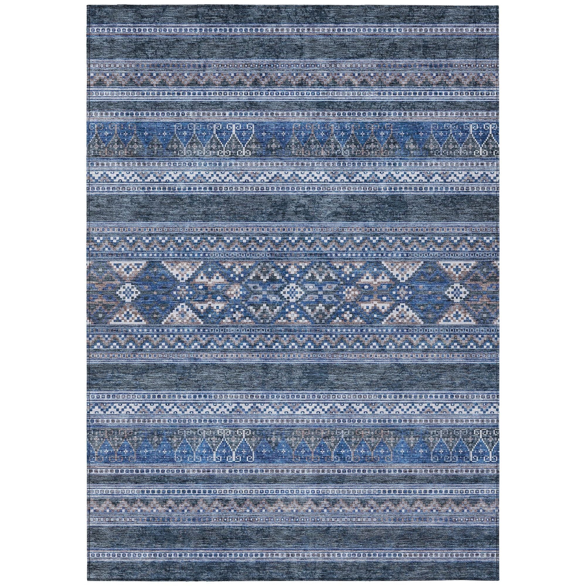 Machine Washable Navy Blue Rug - Indoor / Outdoor - Kids / Pet Friendly Southwest Print Rug