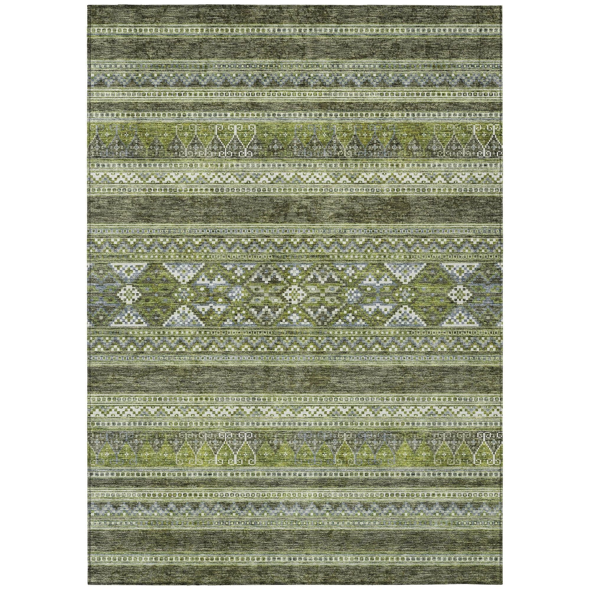 Machine Washable Olive Green Rug - Indoor / Outdoor - Kids / Pet Friendly Southwest Print Rug