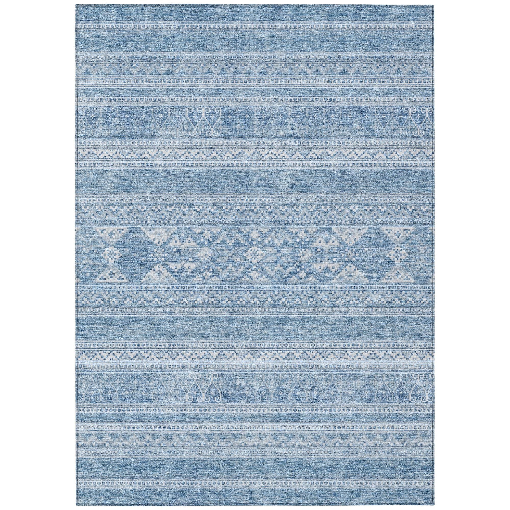 Machine Washable Sky Blue Rug - Indoor / Outdoor - Kids / Pet Friendly Southwest Print Rug