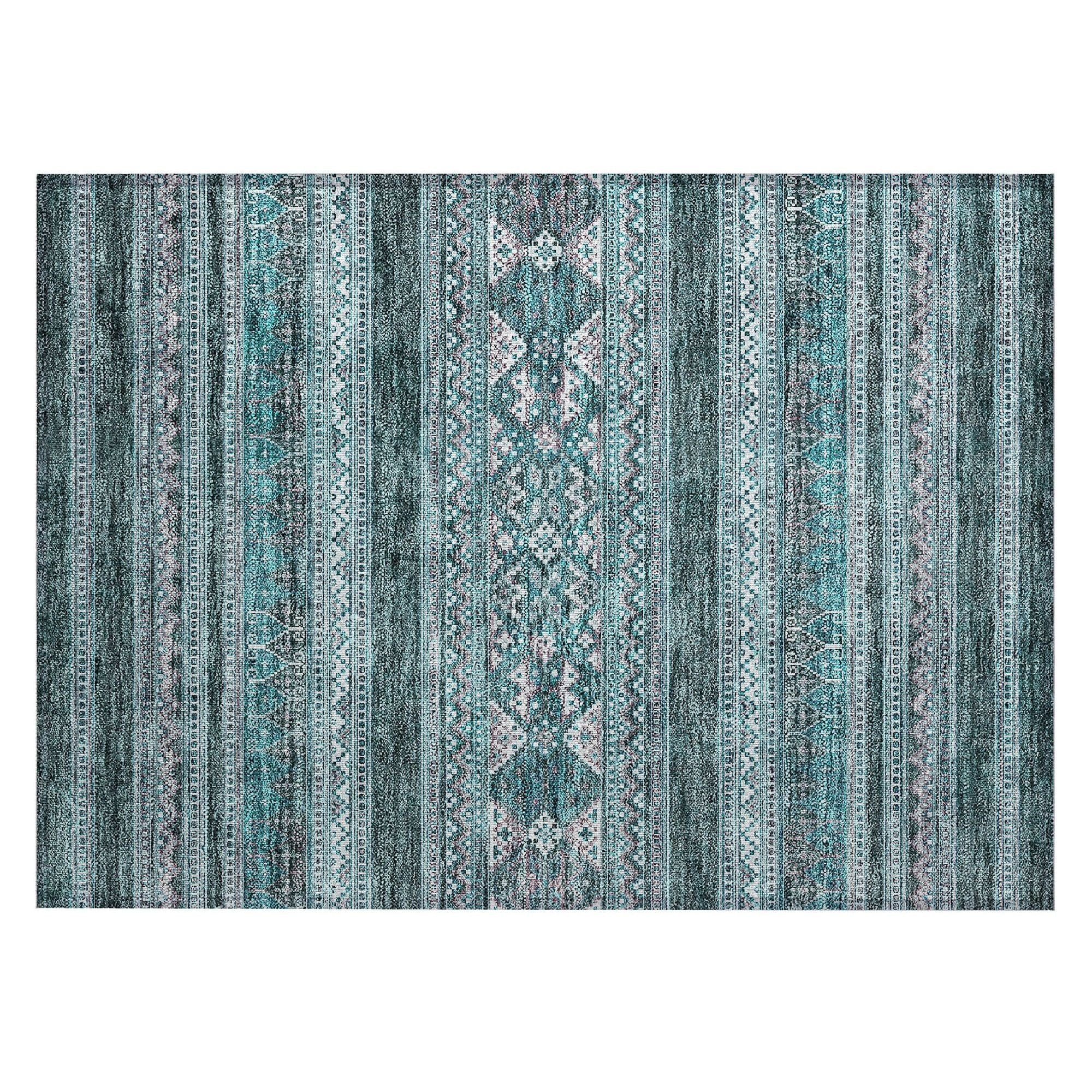 Machine Washable Teal Rug - Indoor / Outdoor - Kids / Pet Friendly Southwest Print Rug