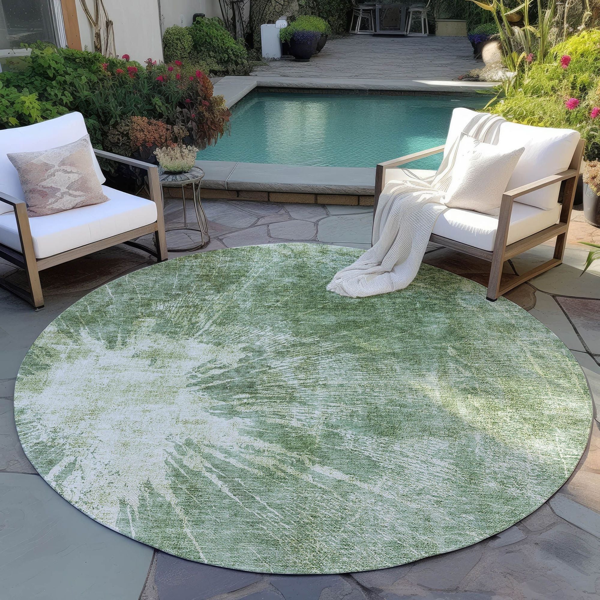 Machine Washable Fern Green Rug - Indoor / Outdoor - Kids / Pet Friendly Organic Print Rug