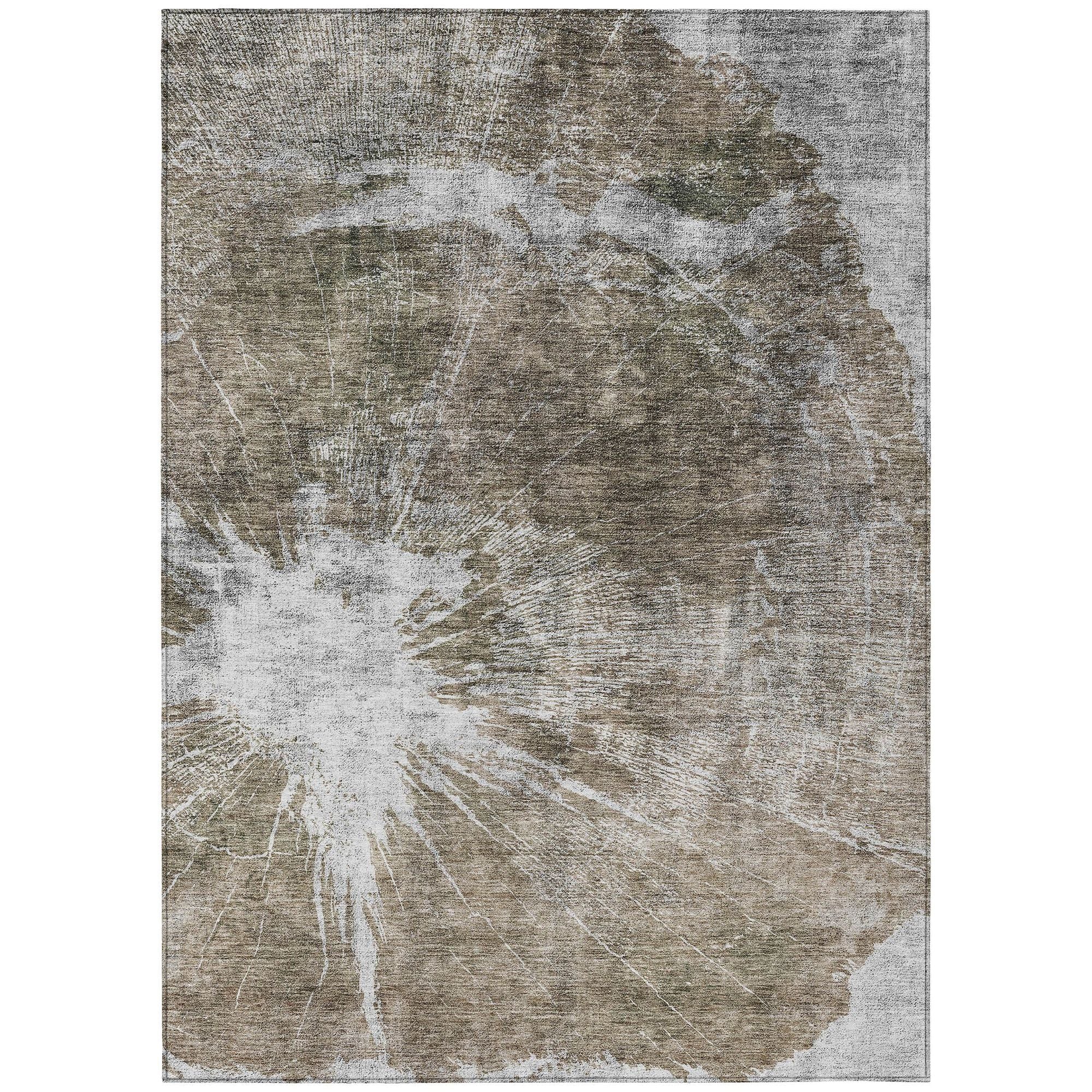 Machine Washable Taupe Brown Rug - Indoor / Outdoor - Kids / Pet Friendly Organic Print Rug