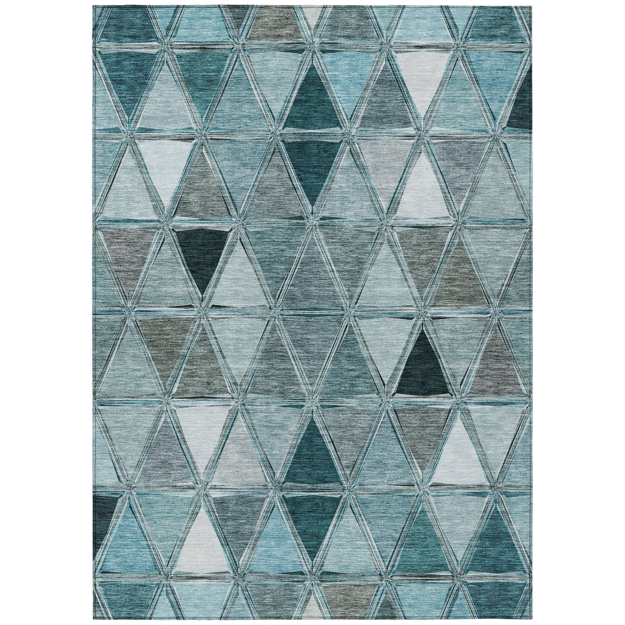 Machine Washable Teal Rug - Indoor / Outdoor - Kids / Pet Friendly Geometric Print Rug