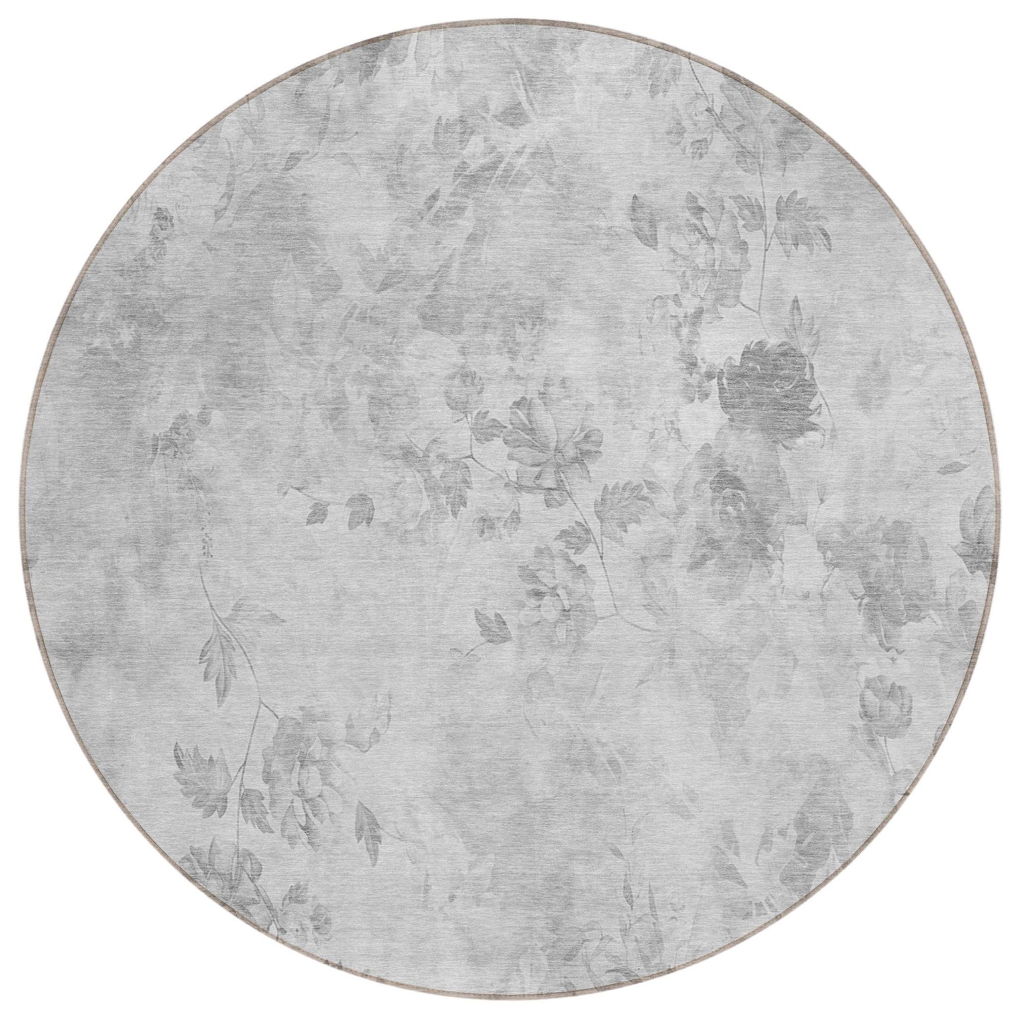 Machine Washable Gray Rug - Indoor / Outdoor - Kids / Pet Friendly Floral Print Rug