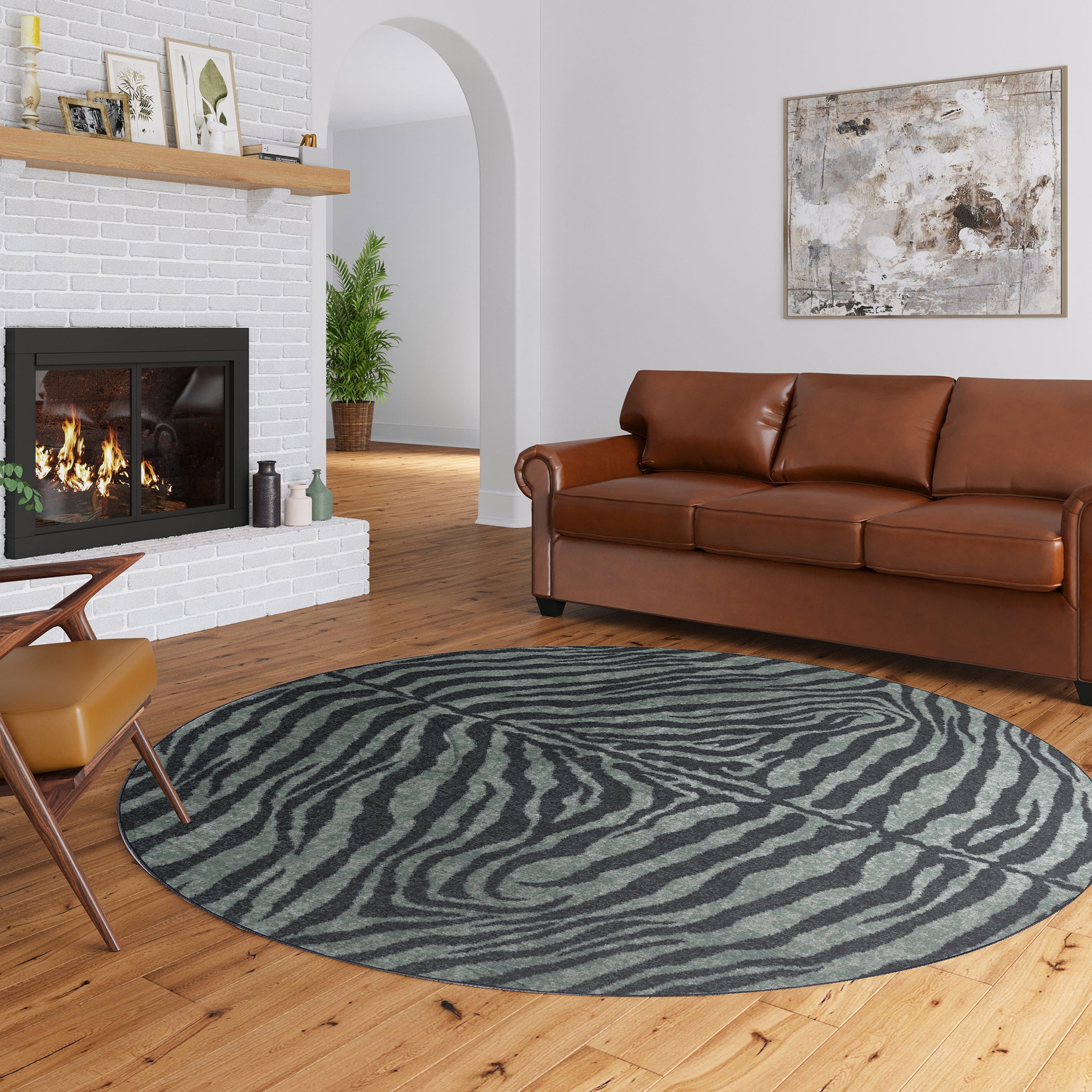 Luxury Machine Washable Casual AK1 Midnight Black Rug 8' x 8' #shape_Round
