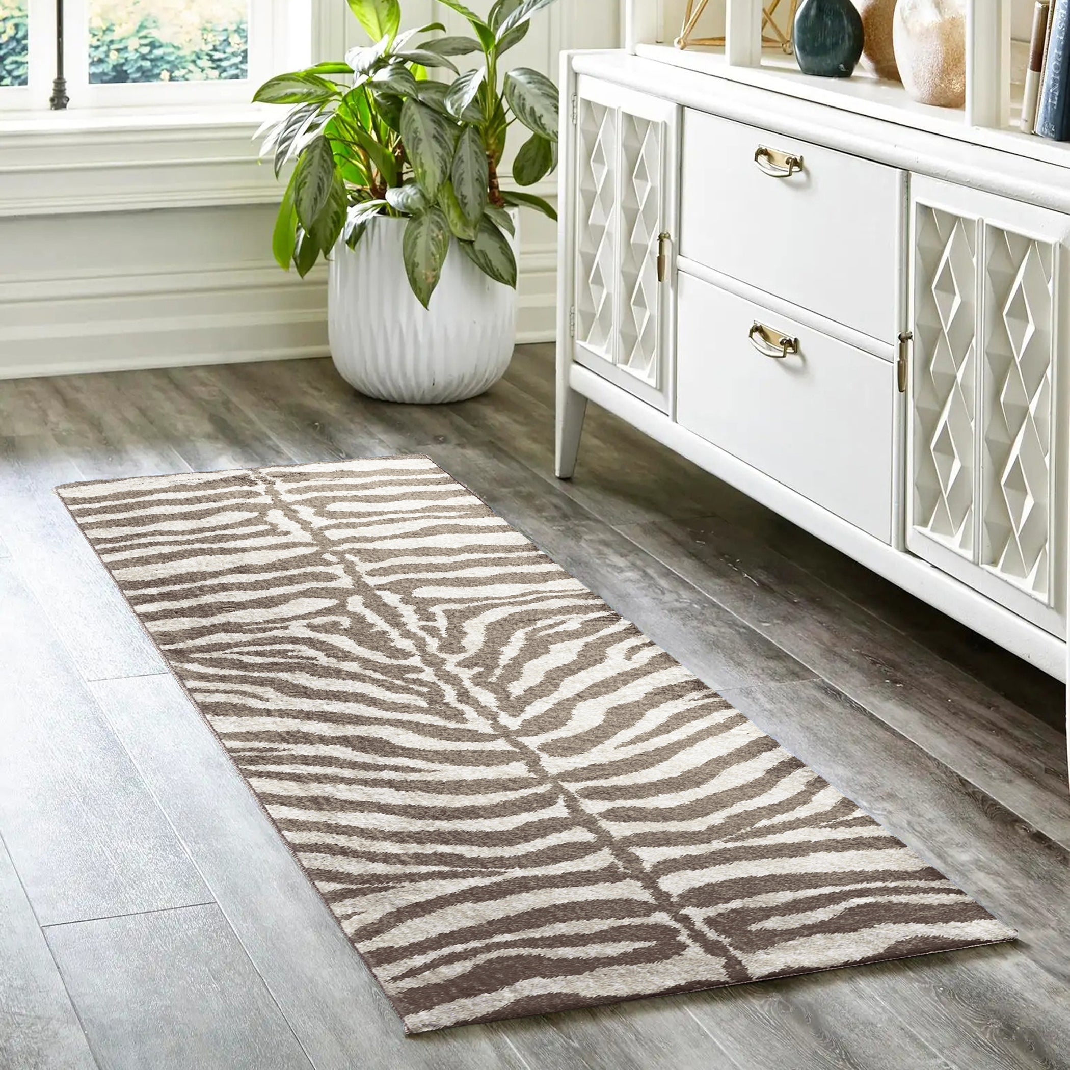 Luxury Machine Washable Casual AK1 Mocha Brown Rug 2'3" x 7'6" #shape_Runner