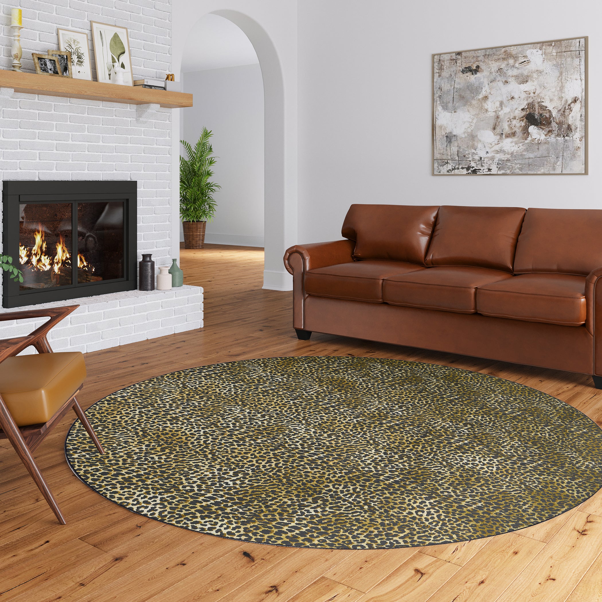 Luxury Machine Washable Casual AK2 Gold Rug 8' x 8' #shape_Round