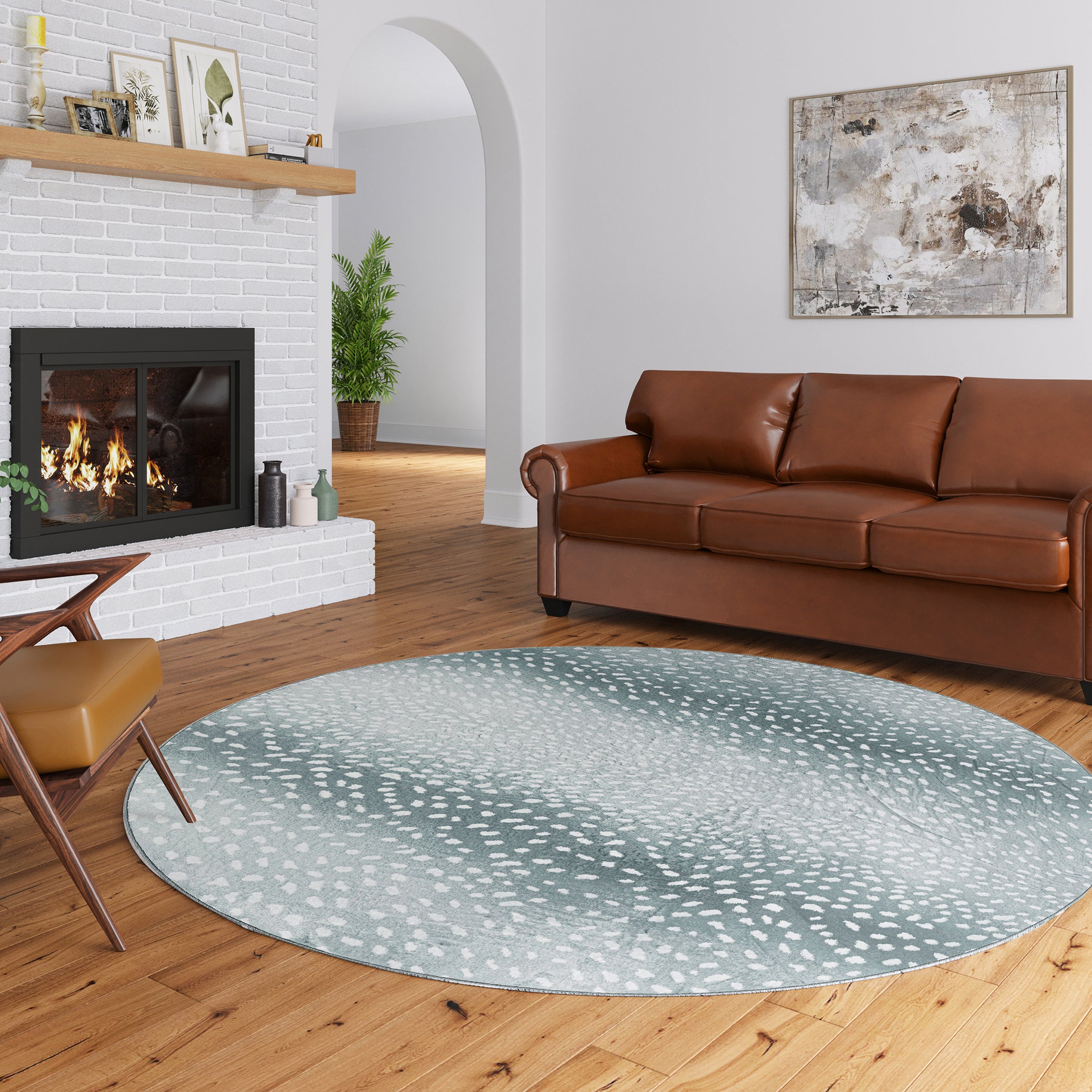 Luxury Machine Washable Casual AK3 Flannel Gray Rug 8' x 8' #shape_Round