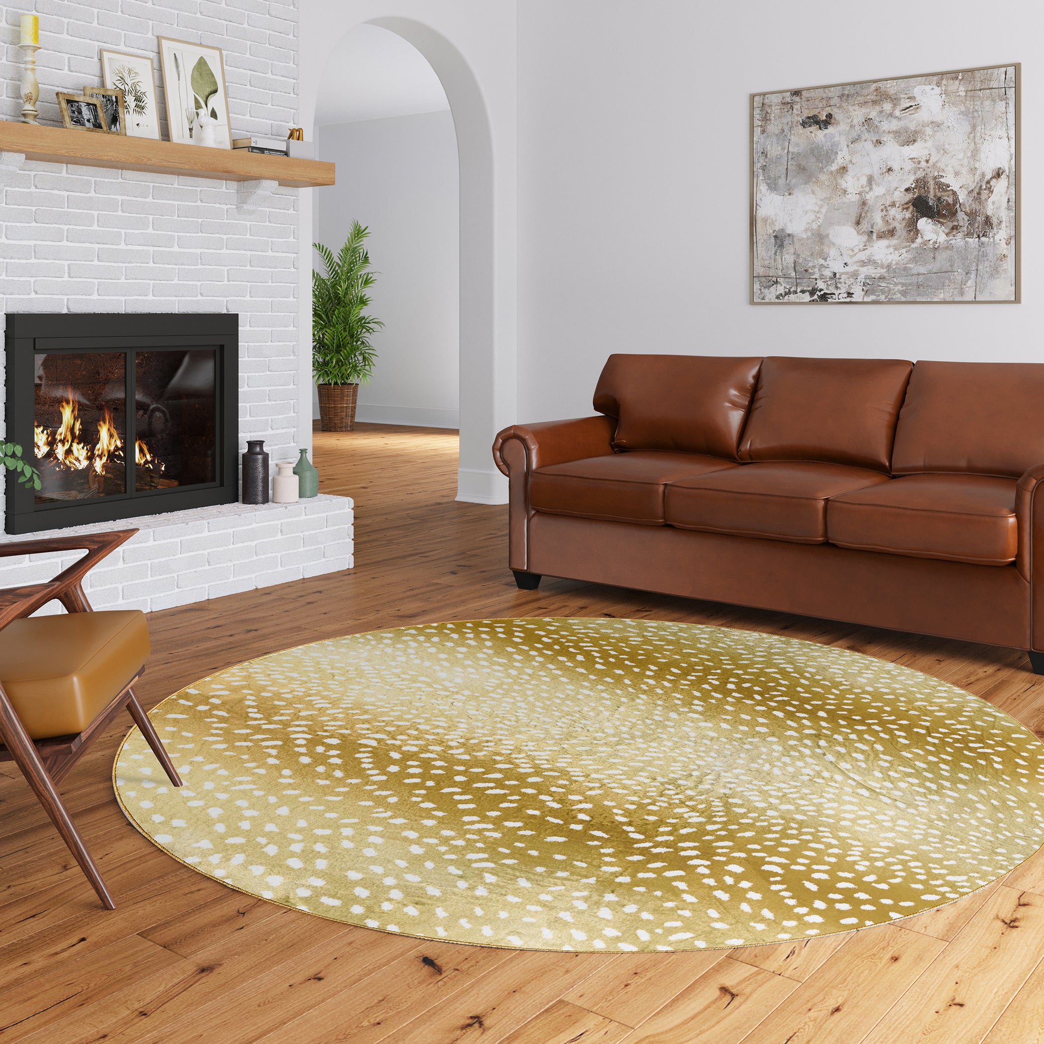 Luxury Machine Washable Casual AK3 Gold Rug 8' x 8' #shape_Round