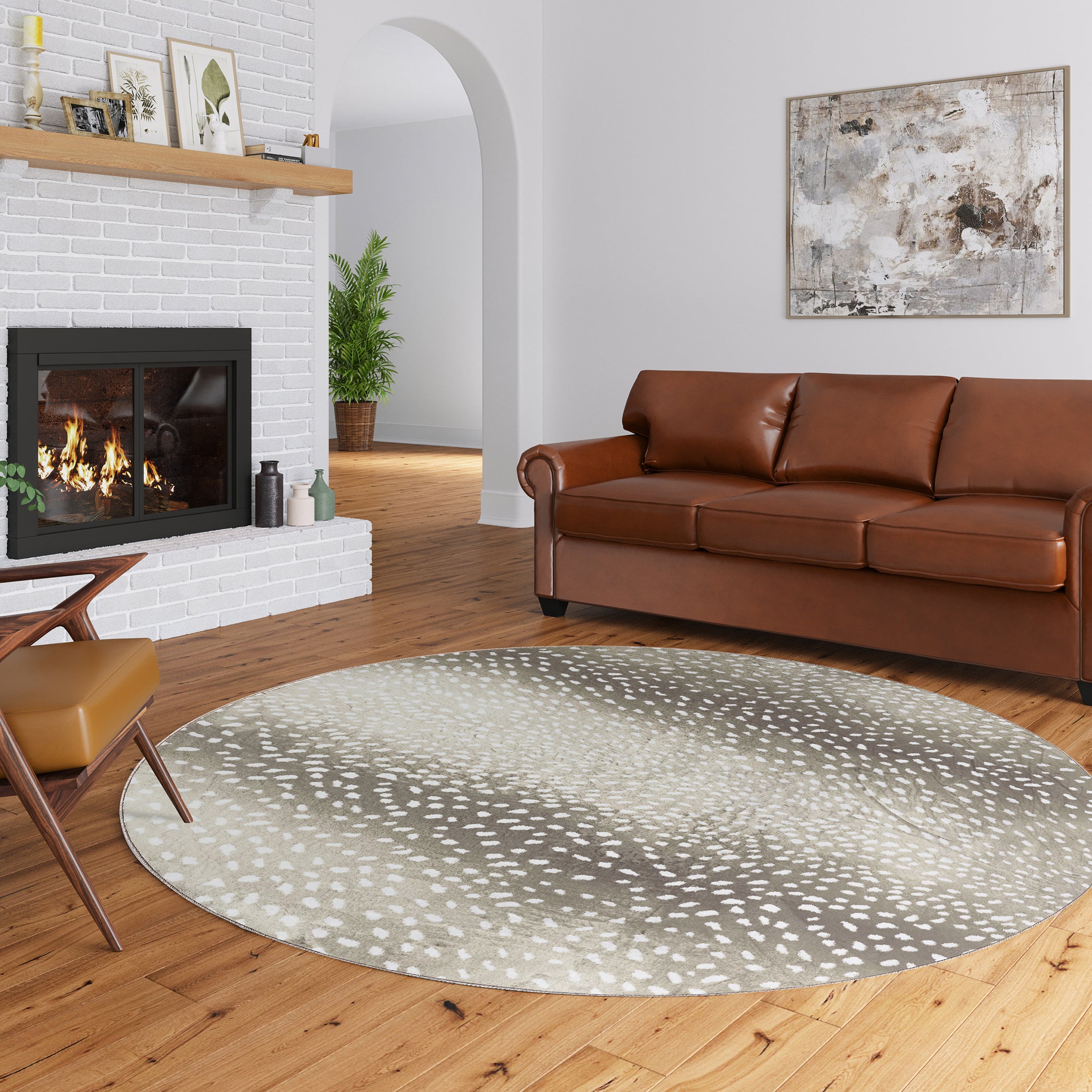 Luxury Machine Washable Casual AK3 Stone Brown Rug 8' x 8' #shape_Round