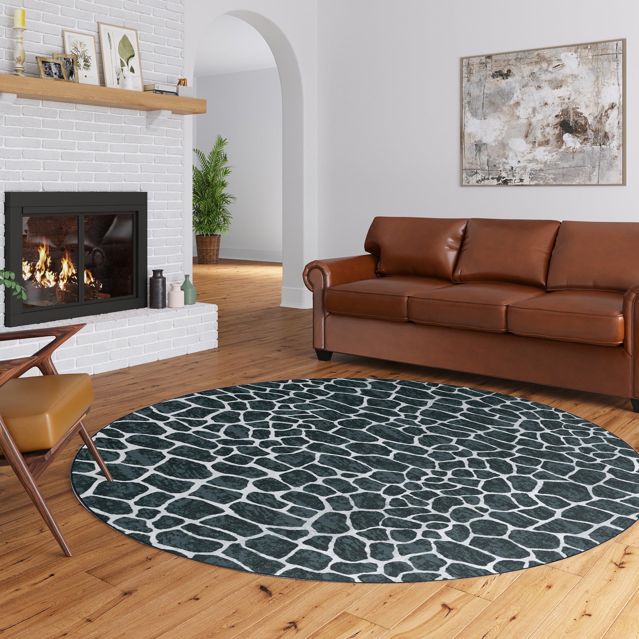 Luxury Machine Washable Casual AK4 Midnight Black Rug 8' x 8' #shape_Round