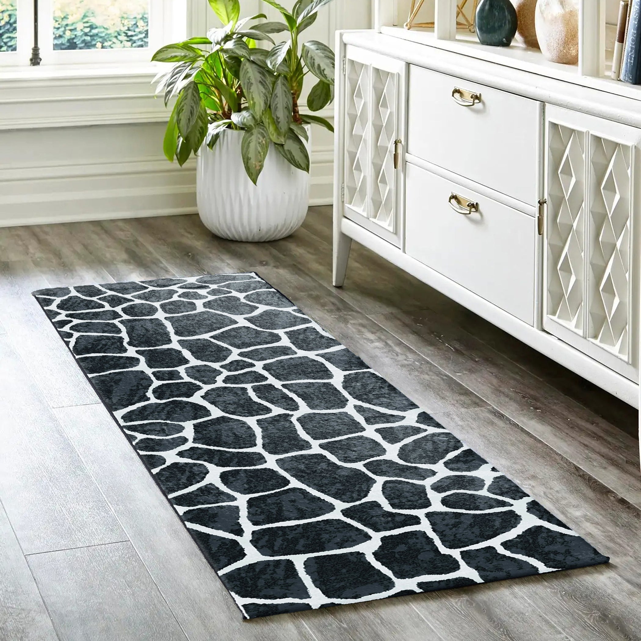Luxury Machine Washable Casual AK4 Midnight Black Rug 2'3" x 7'6" #shape_Runner