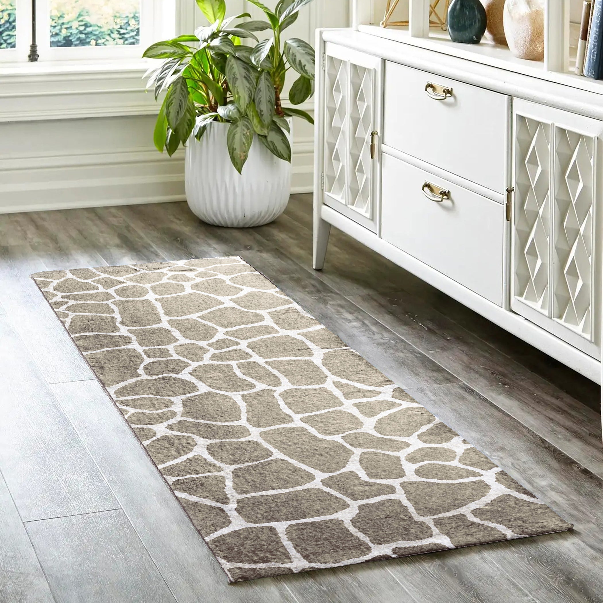 Luxury Machine Washable Casual AK4 Stone Brown Rug 2'3" x 7'6" #shape_Runner