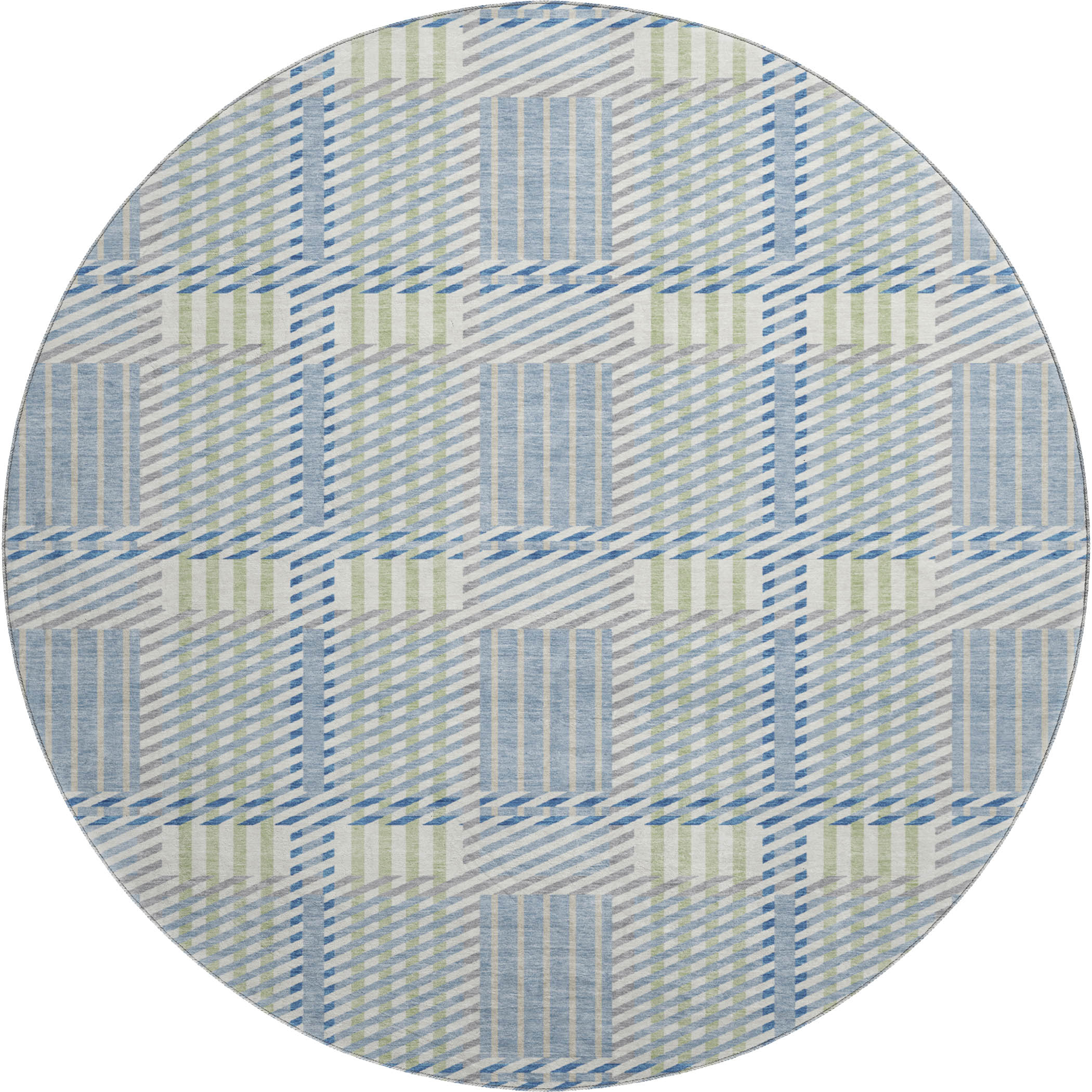 Lisbon Machine Washable Transitional Denim Blue Rug 8' x 8' #shape_Round