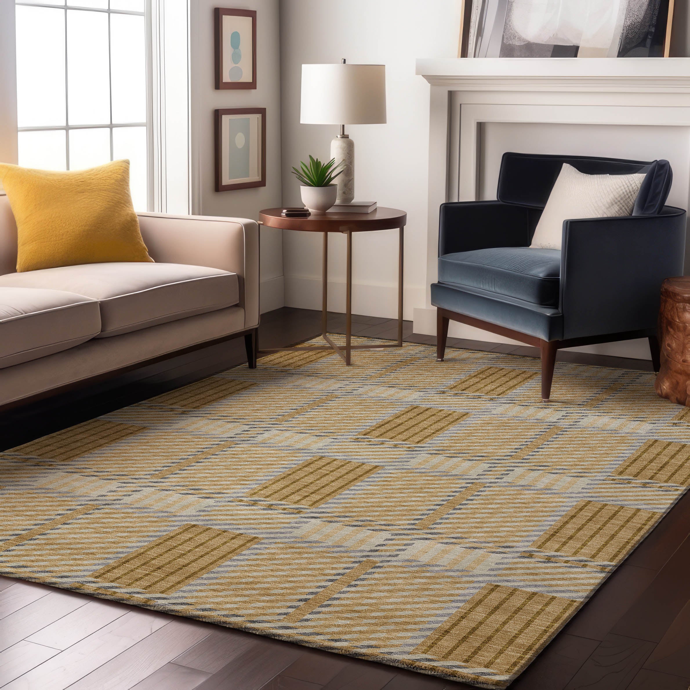 Lisbon Machine Washable Transitional Gold Rug 2'6" x 3'10" #shape_Rectangle