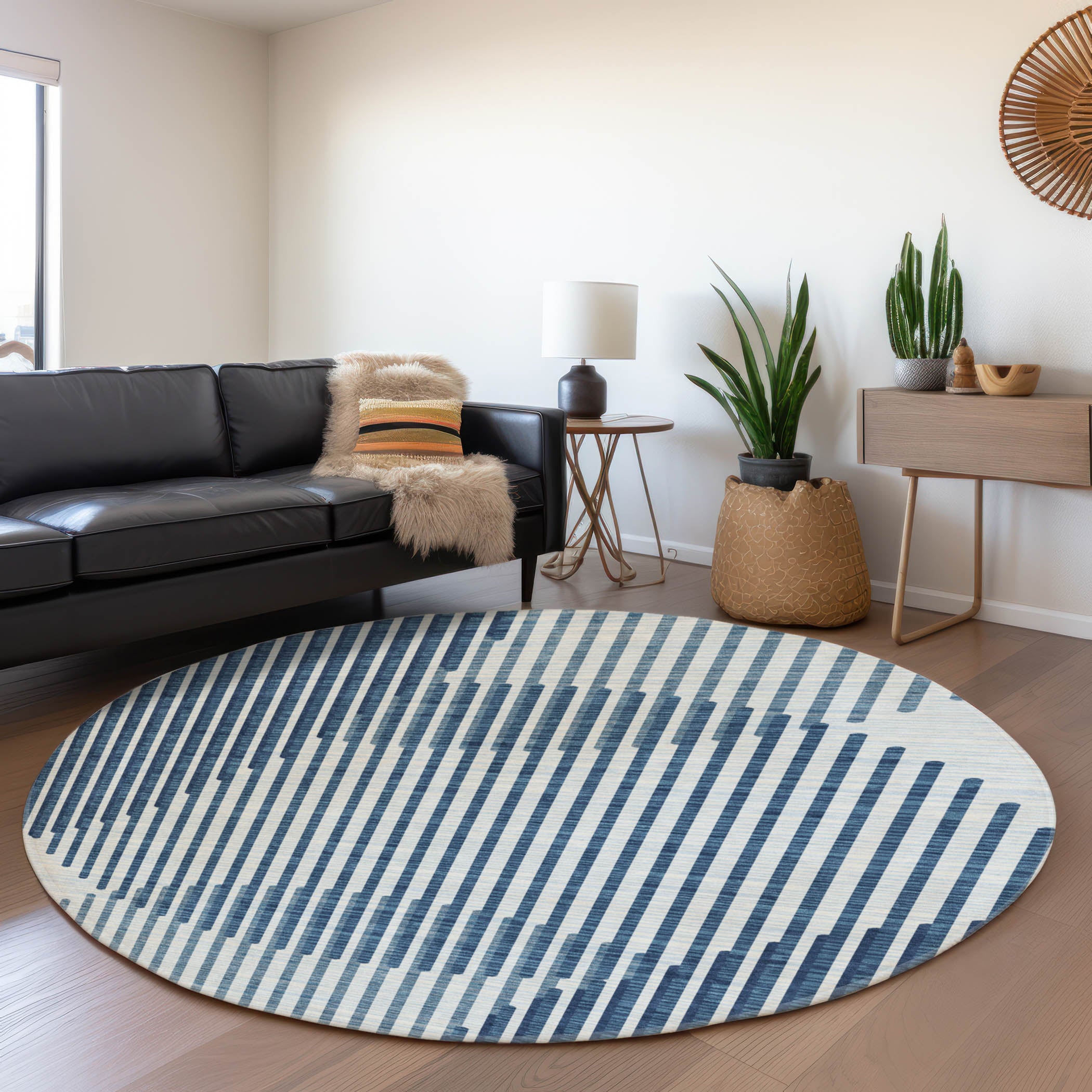 Reykjavik Machine Washable Transitional Blue Rug 8' x 8' #shape_Round