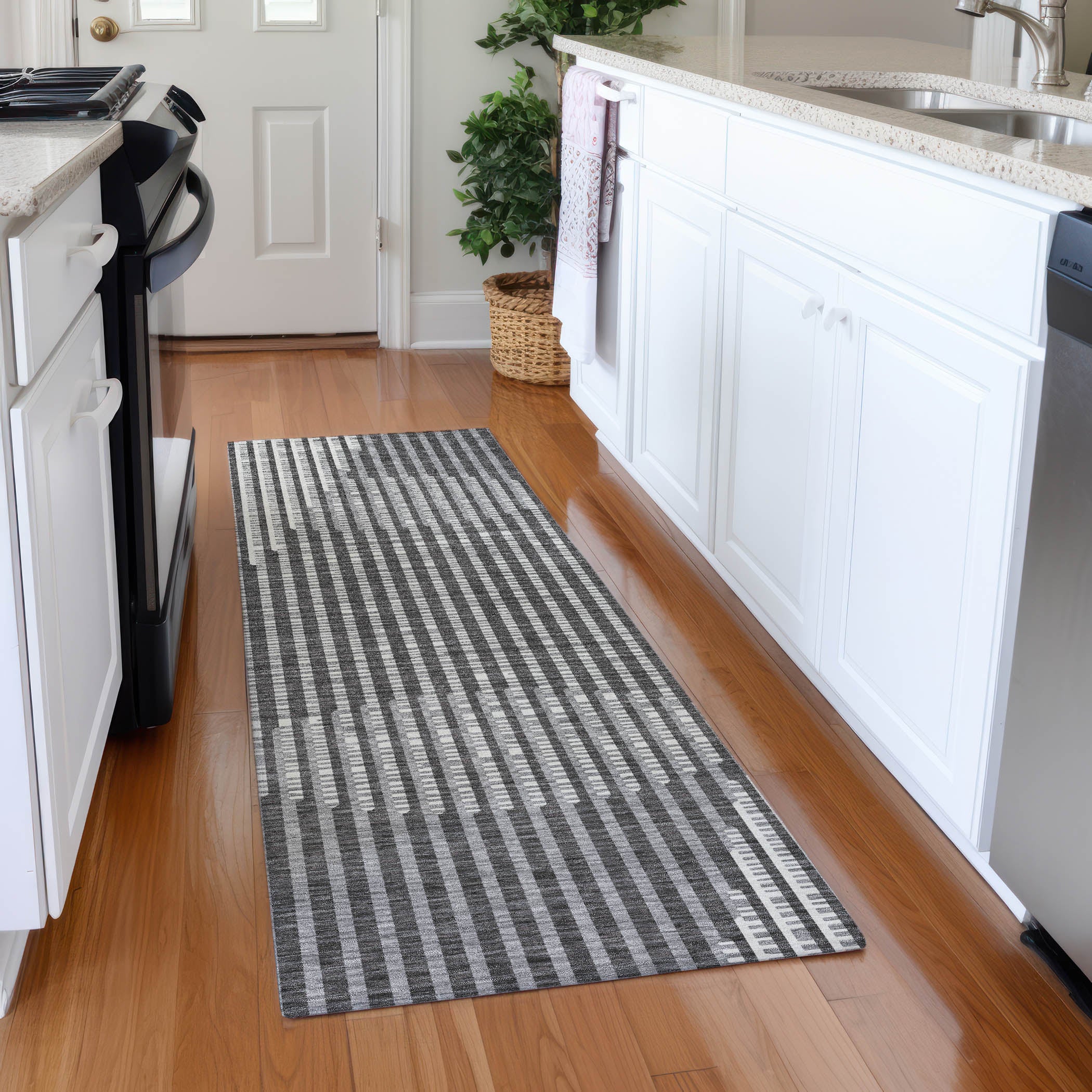 Reykjavik Machine Washable Transitional Charcoal Gray Rug 2'3" x 7'6" #shape_Runner