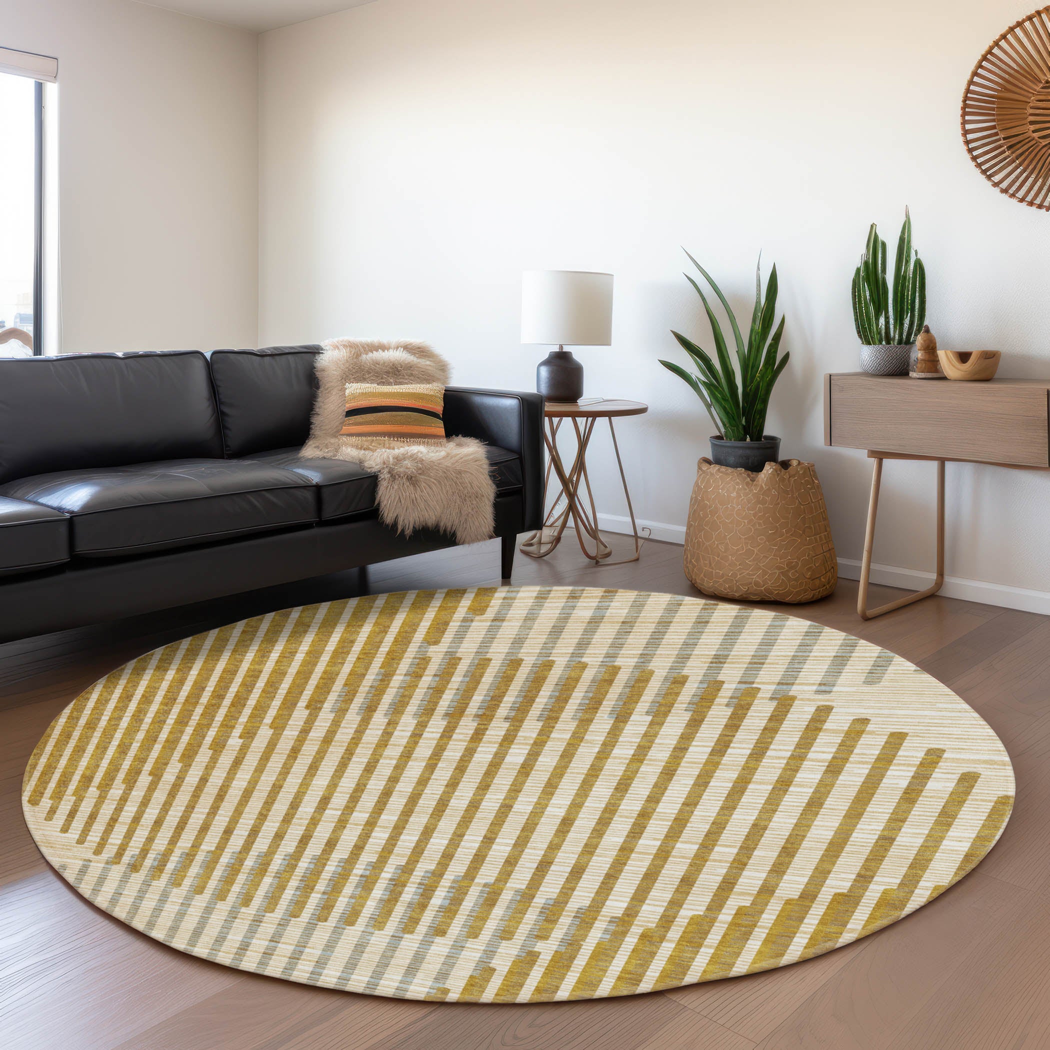 Reykjavik Machine Washable Transitional Gold Rug 8' x 8' #shape_Round