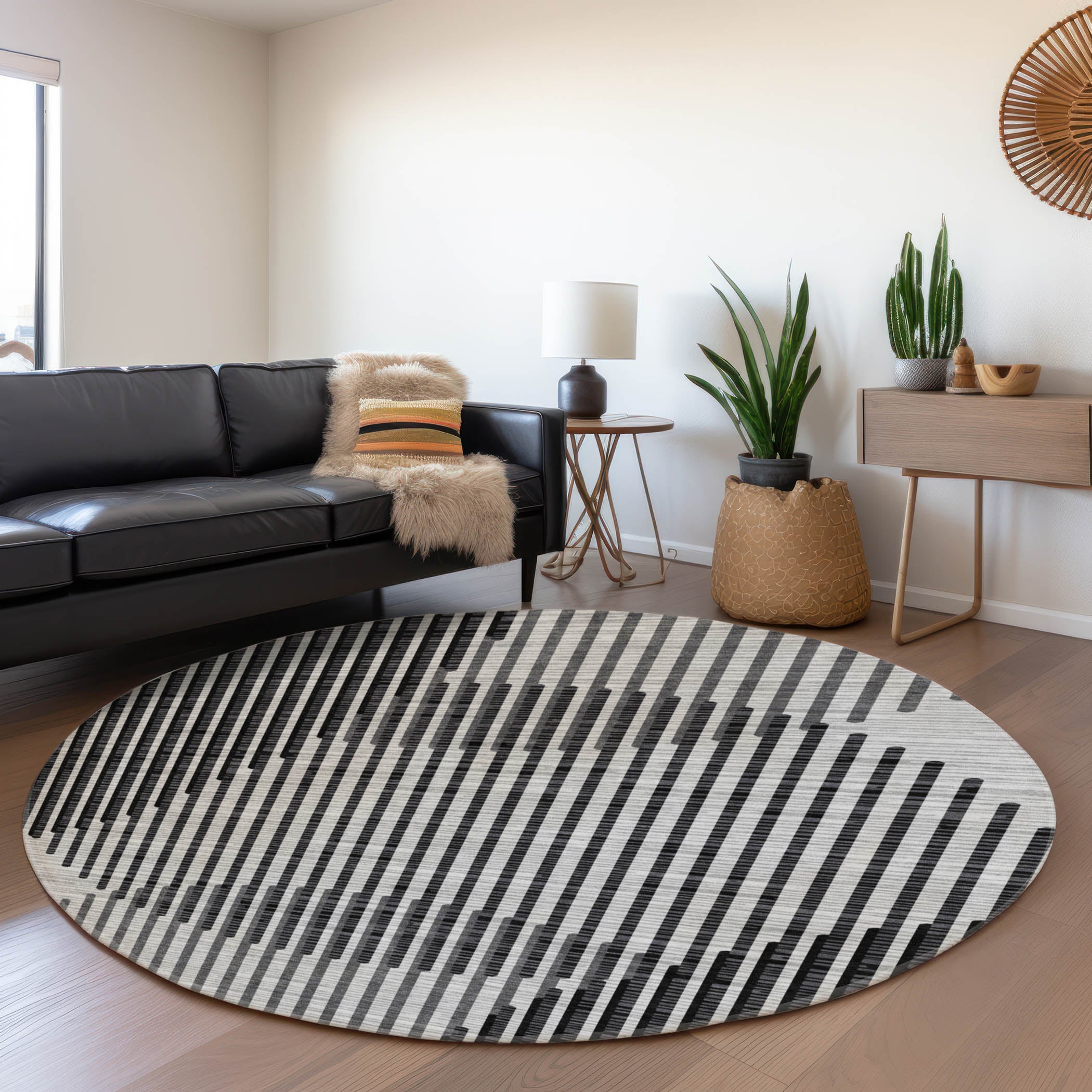 Reykjavik Machine Washable Transitional Gray Rug 8' x 8' #shape_Round