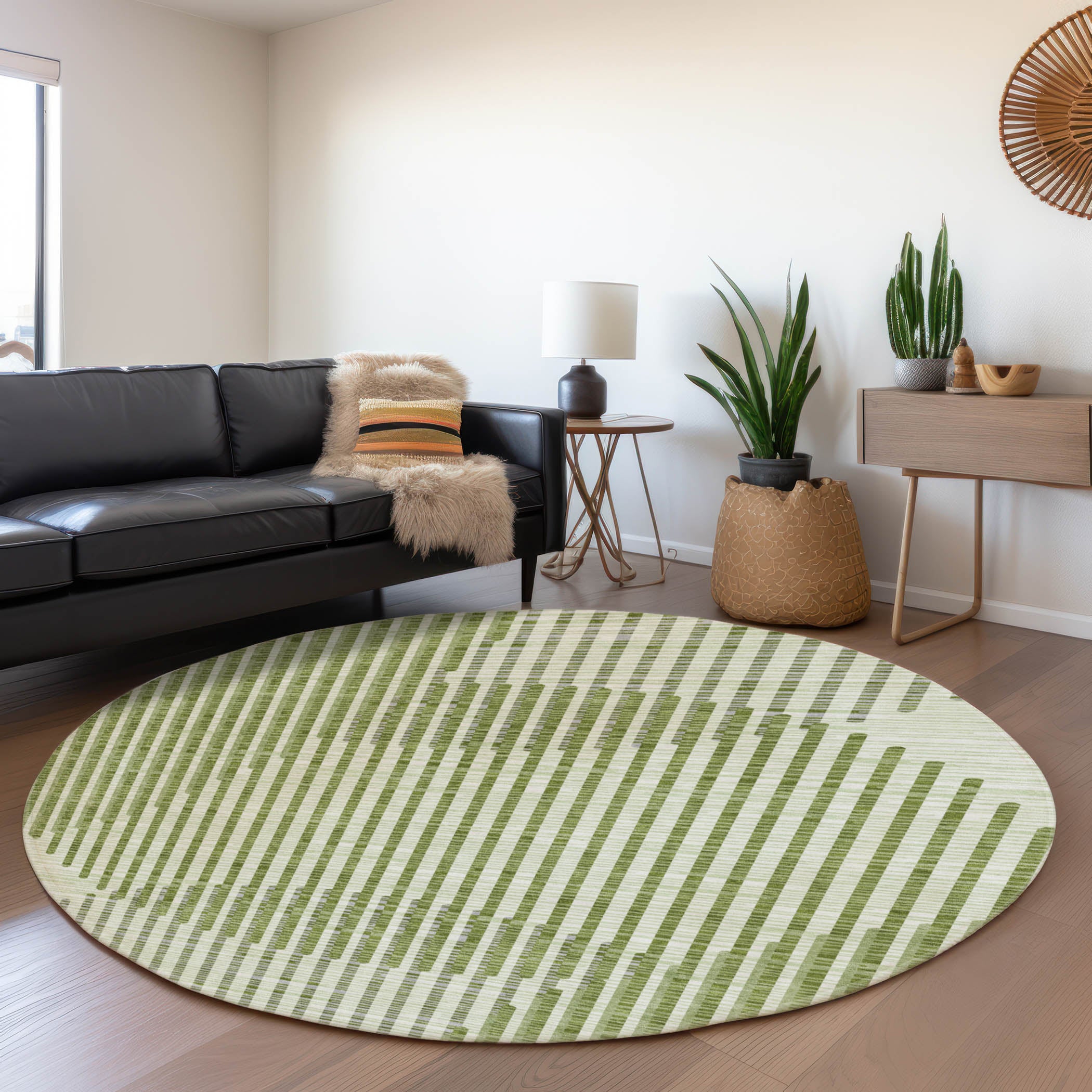 Reykjavik Machine Washable Transitional Green Rug 8' x 8' #shape_Round