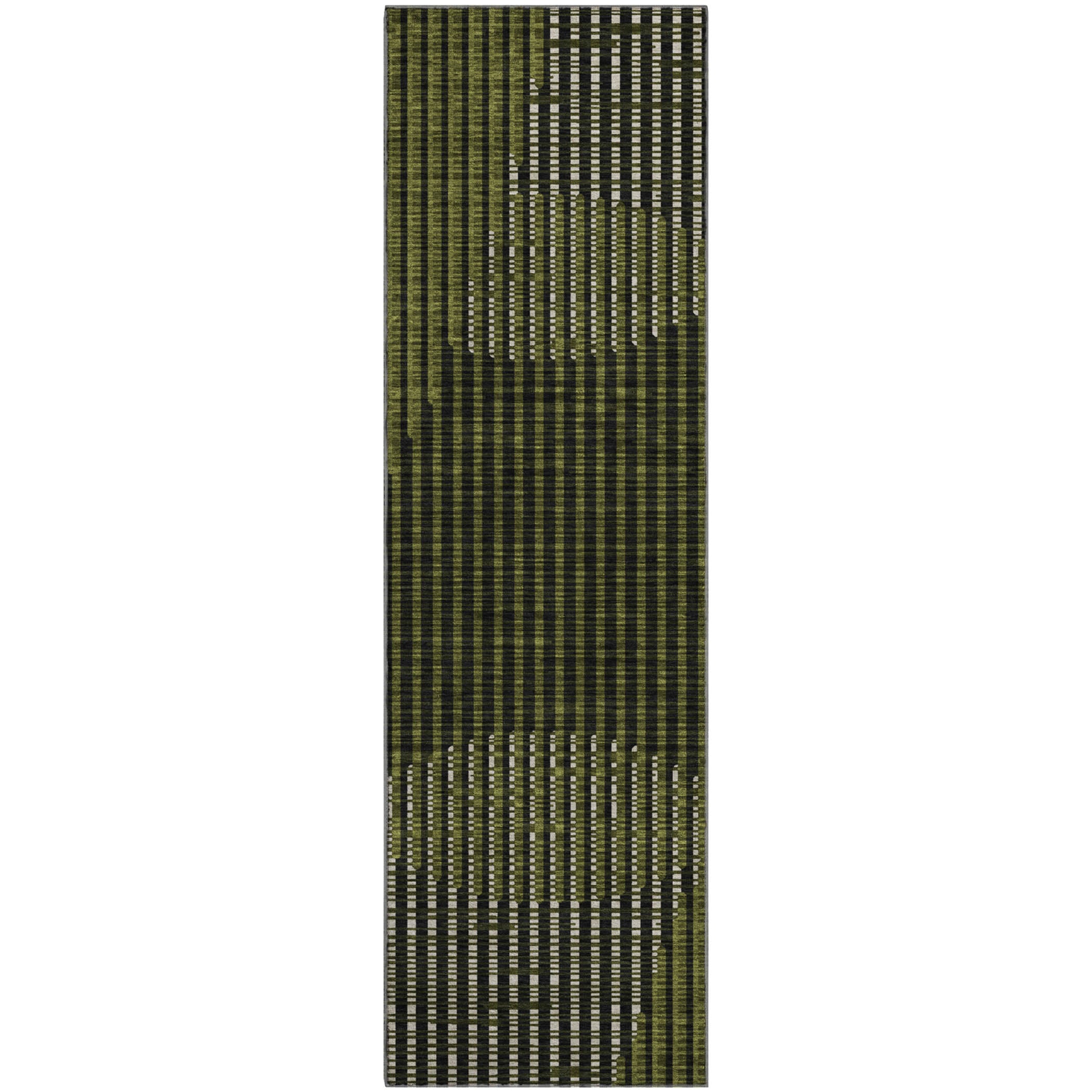 Reykjavik Machine Washable Transitional Olive Green Rug 2'3" x 7'6" #shape_Runner