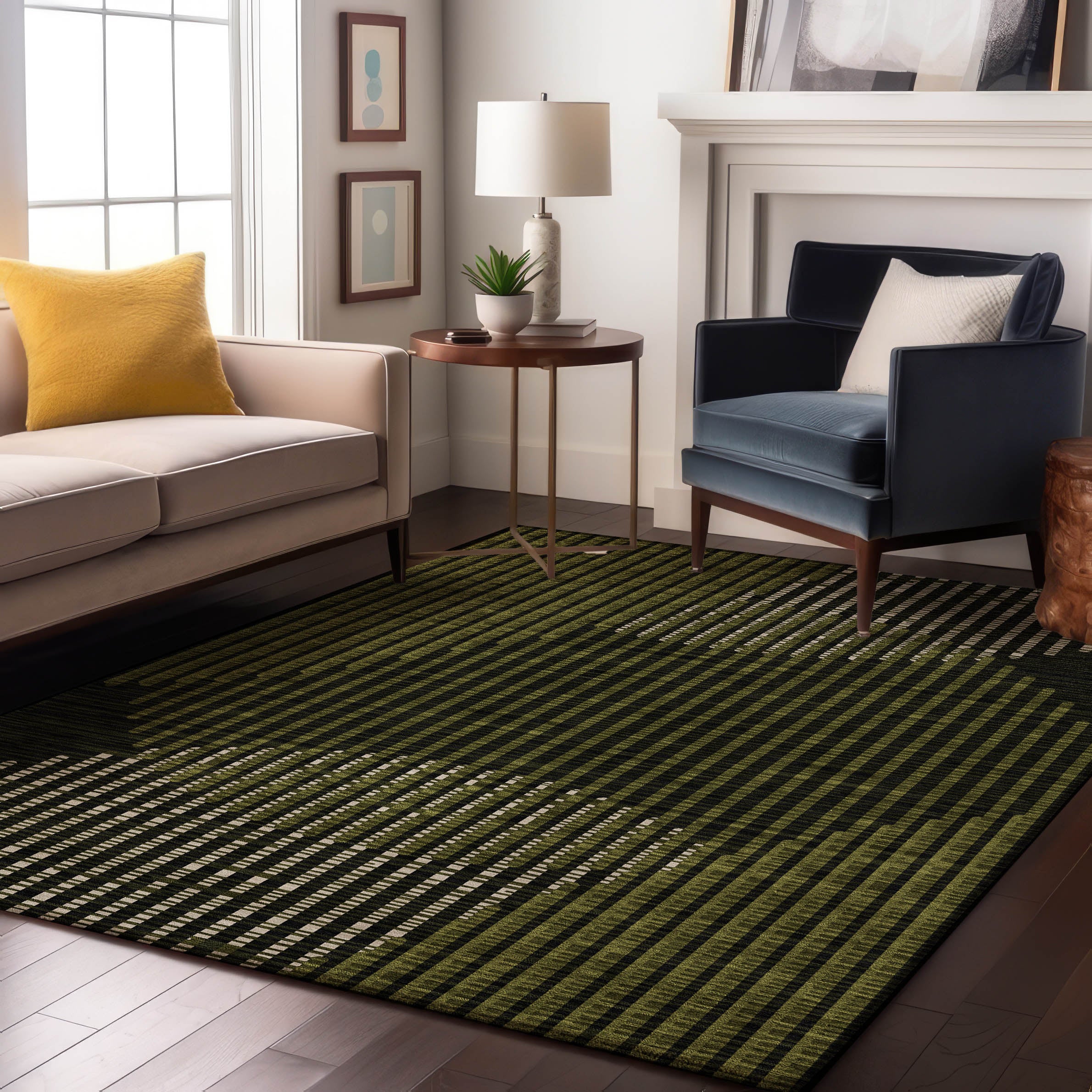 Reykjavik Machine Washable Transitional Olive Green Rug 2'6" x 3'10" #shape_Rectangle
