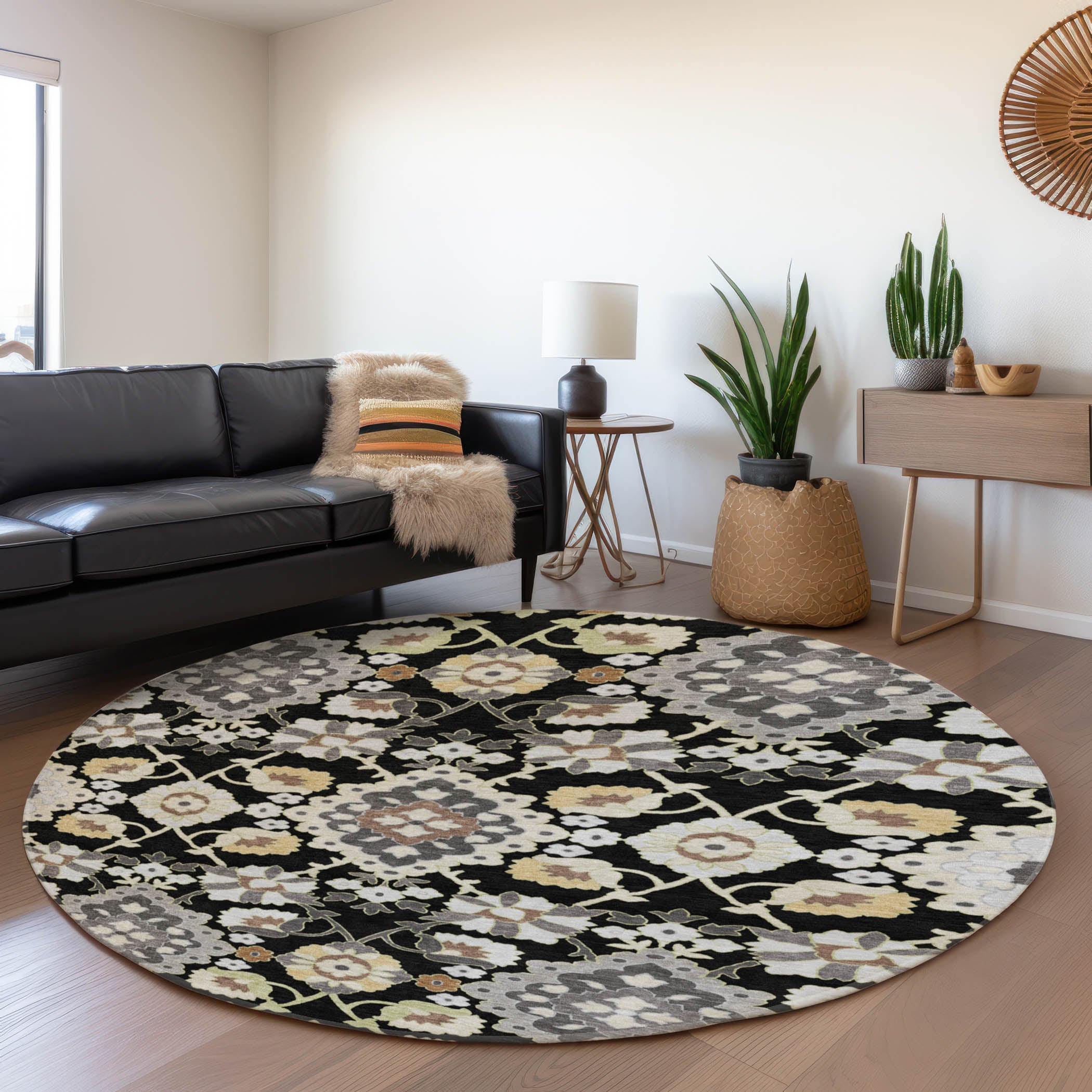 Lucerne Machine Washable Traditional Black Rug 8' x 8' #shape_Round