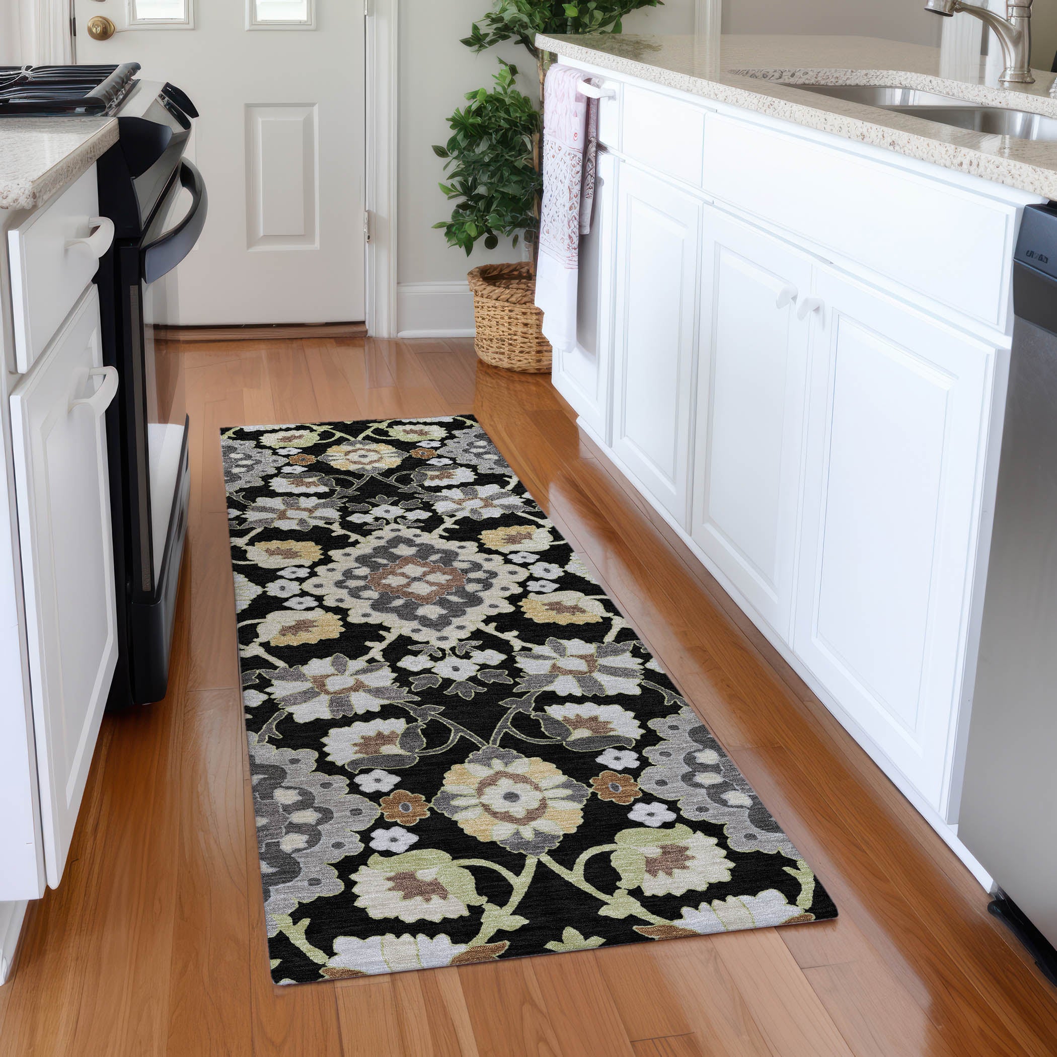 Lucerne Machine Washable Traditional Black Rug 2'3" x 7'6" #shape_Runner