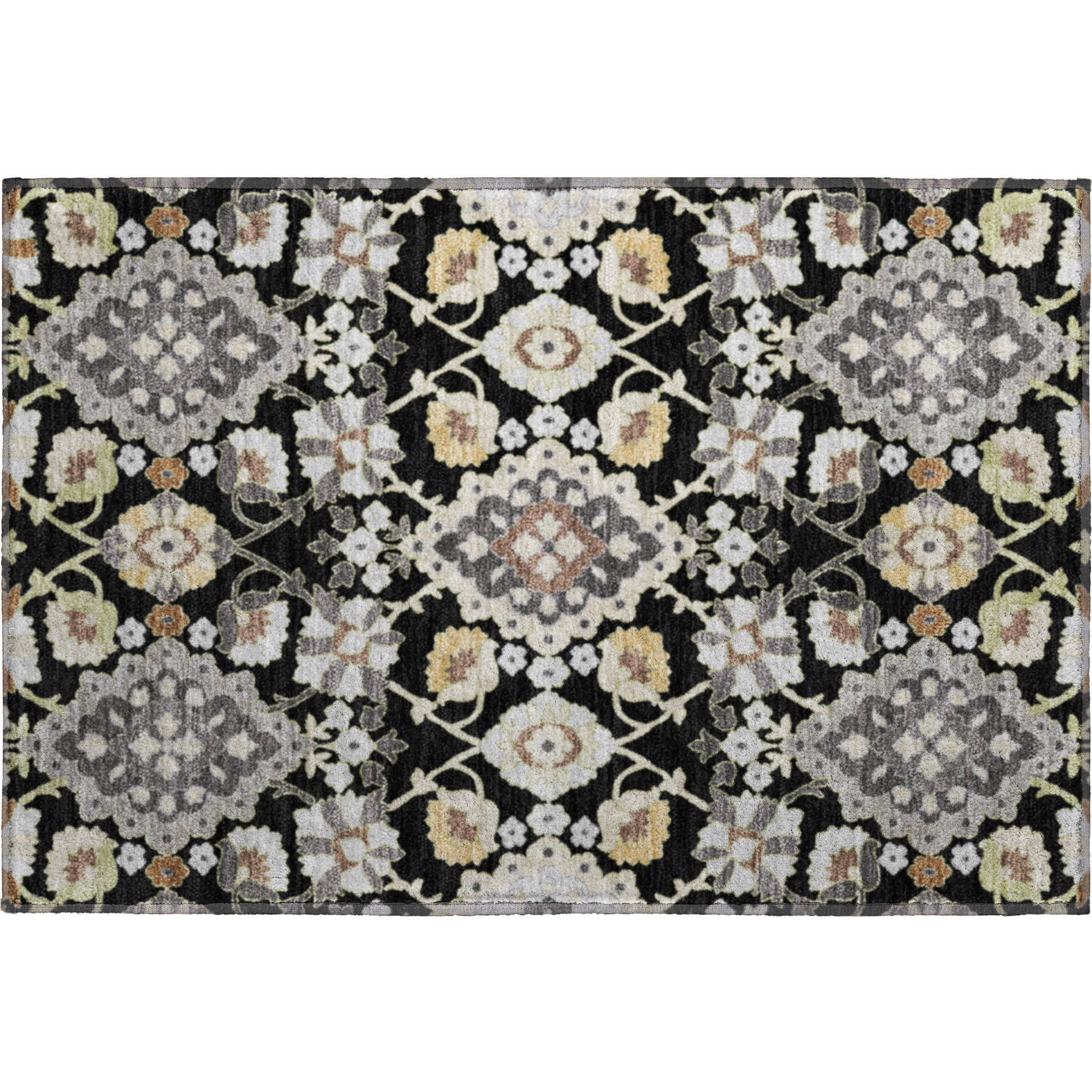 Lucerne Machine Washable Traditional Black Rug 1'8" x 2'6" #shape_Rectangle