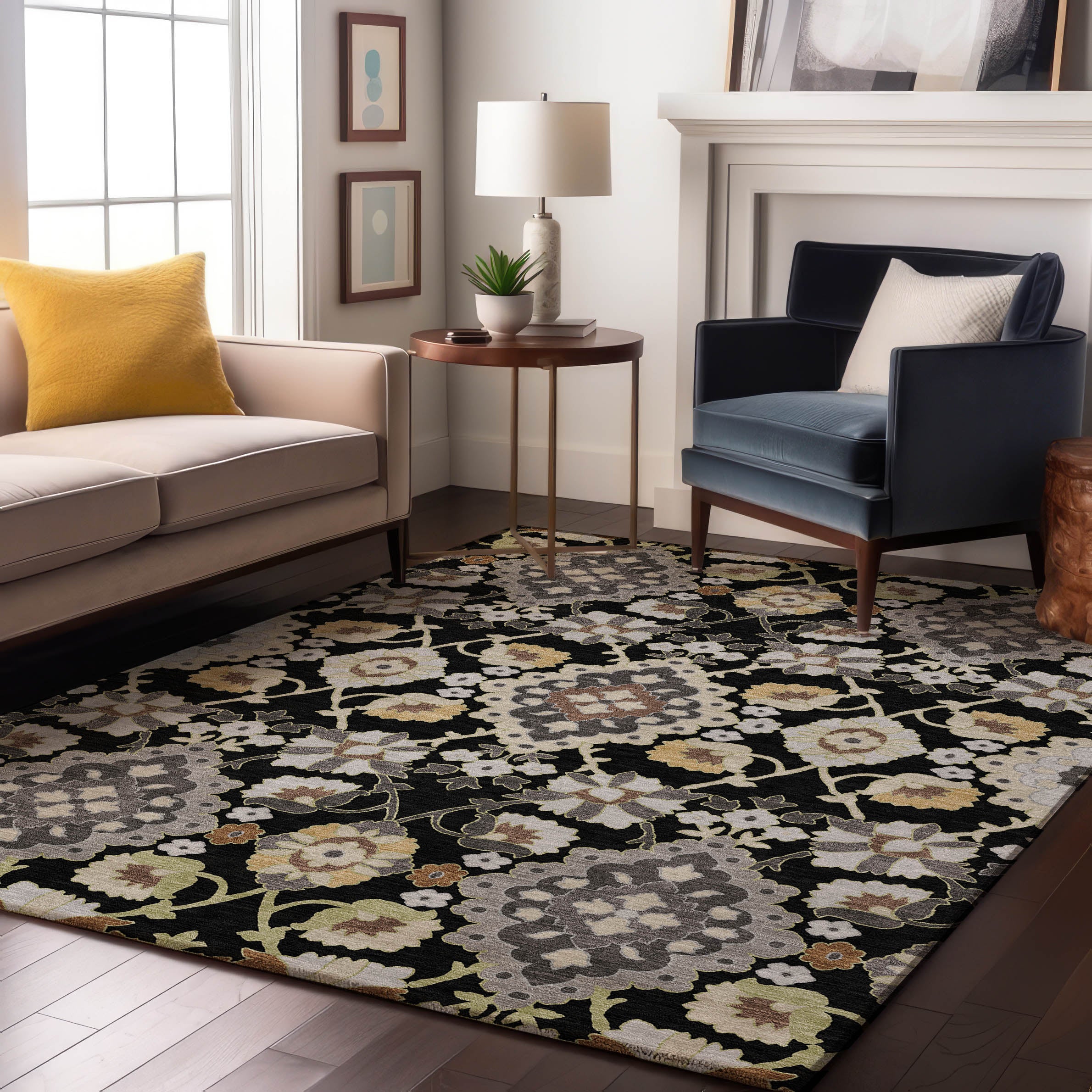 Lucerne Machine Washable Traditional Black Rug 2'6" x 3'10" #shape_Rectangle