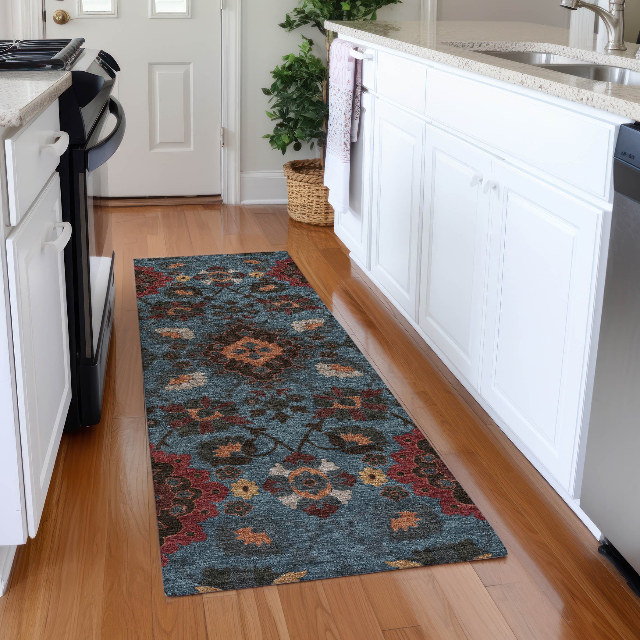 Lucerne Machine Washable Traditional Denim Blue Rug 2'3" x 7'6" #shape_Runner