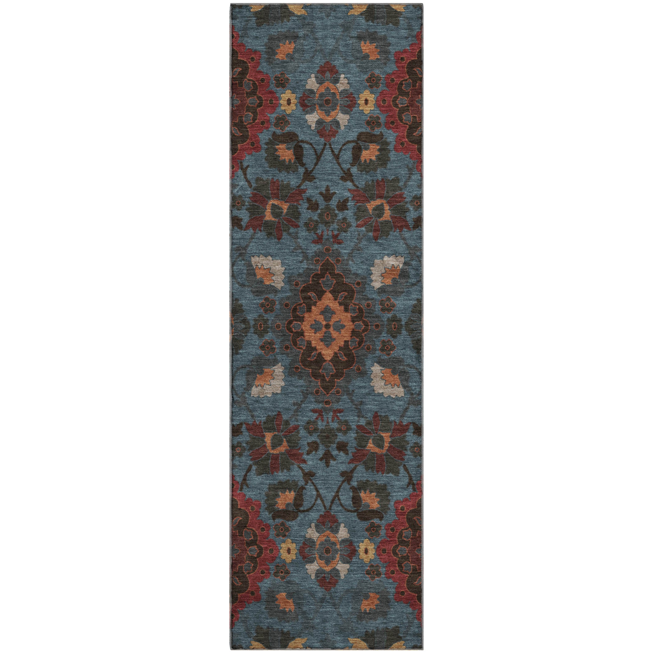 Lucerne Machine Washable Traditional Denim Blue Rug 2'3" x 7'6" #shape_Runner