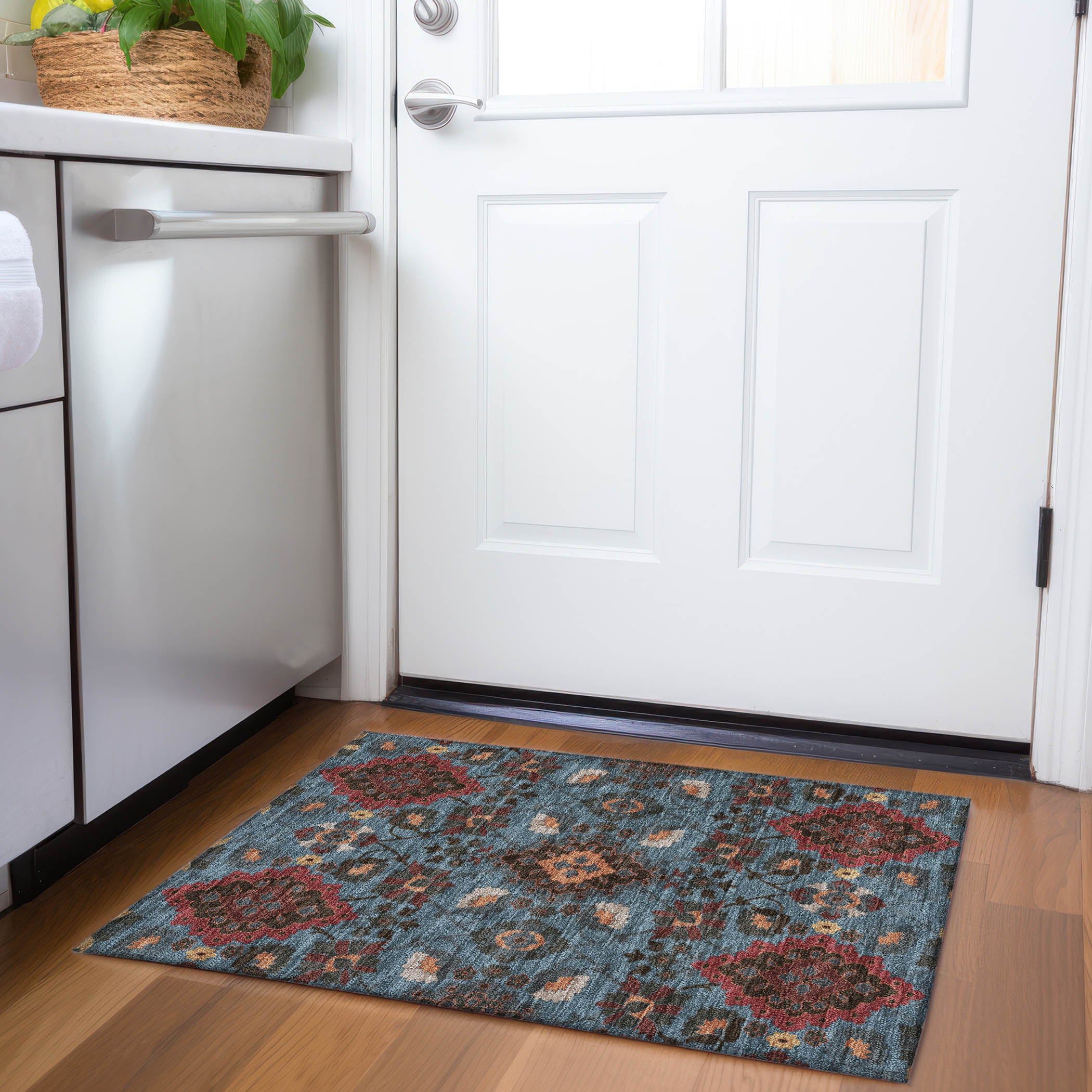 Lucerne Machine Washable Traditional Denim Blue Rug 1'8" x 2'6" #shape_Rectangle