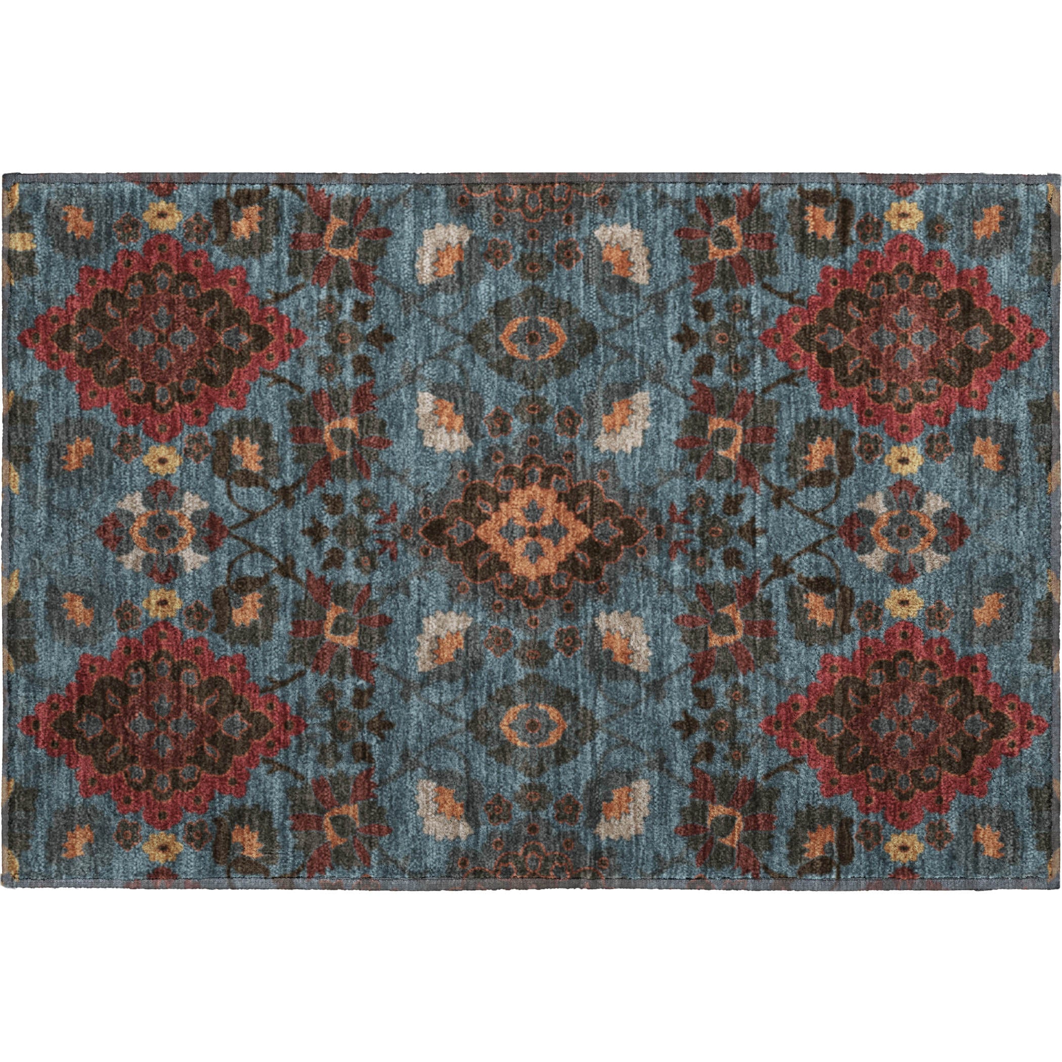 Lucerne Machine Washable Traditional Denim Blue Rug 1'8" x 2'6" #shape_Rectangle