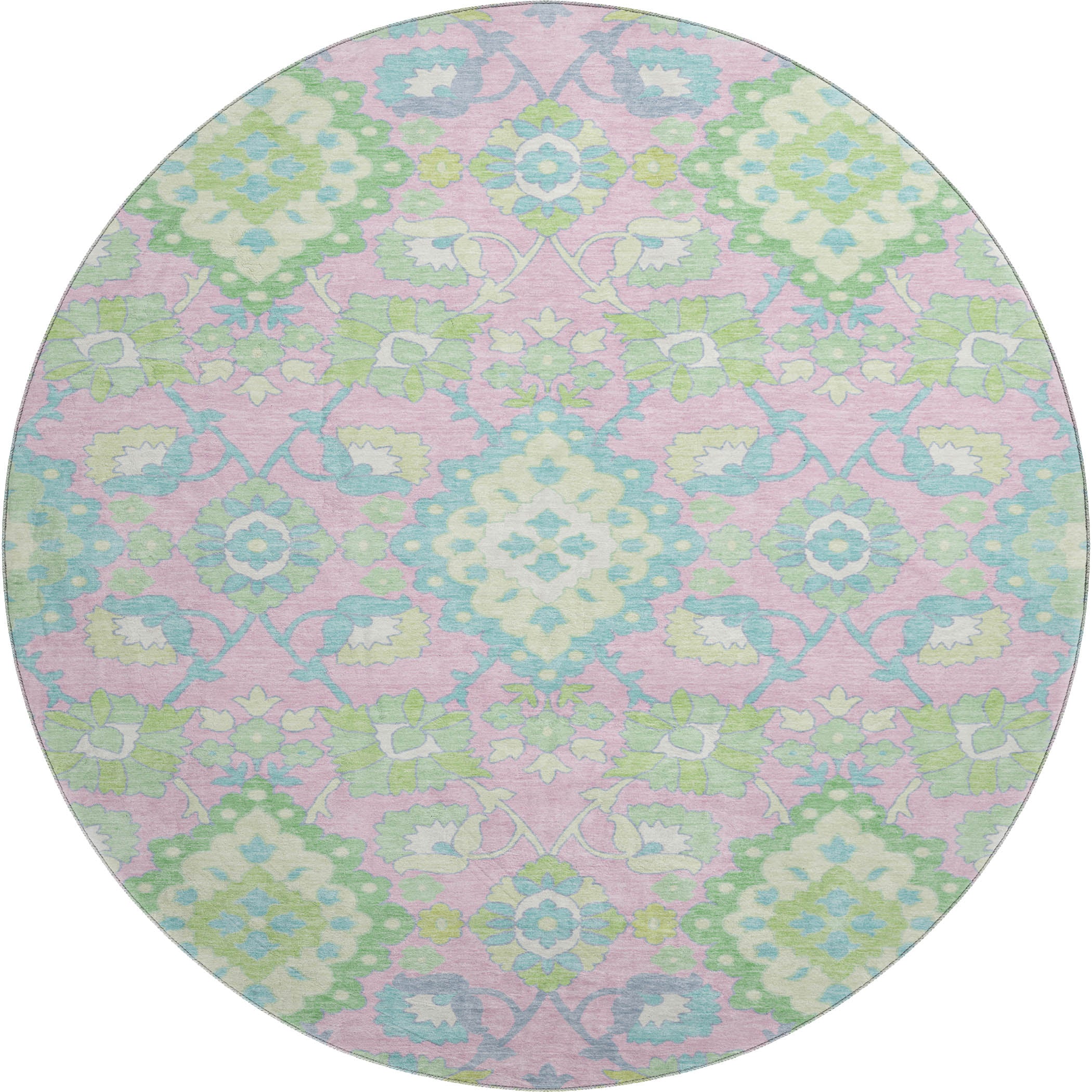 Lucerne Machine Washable Traditional Pink Rug 8' x 8' #shape_Round