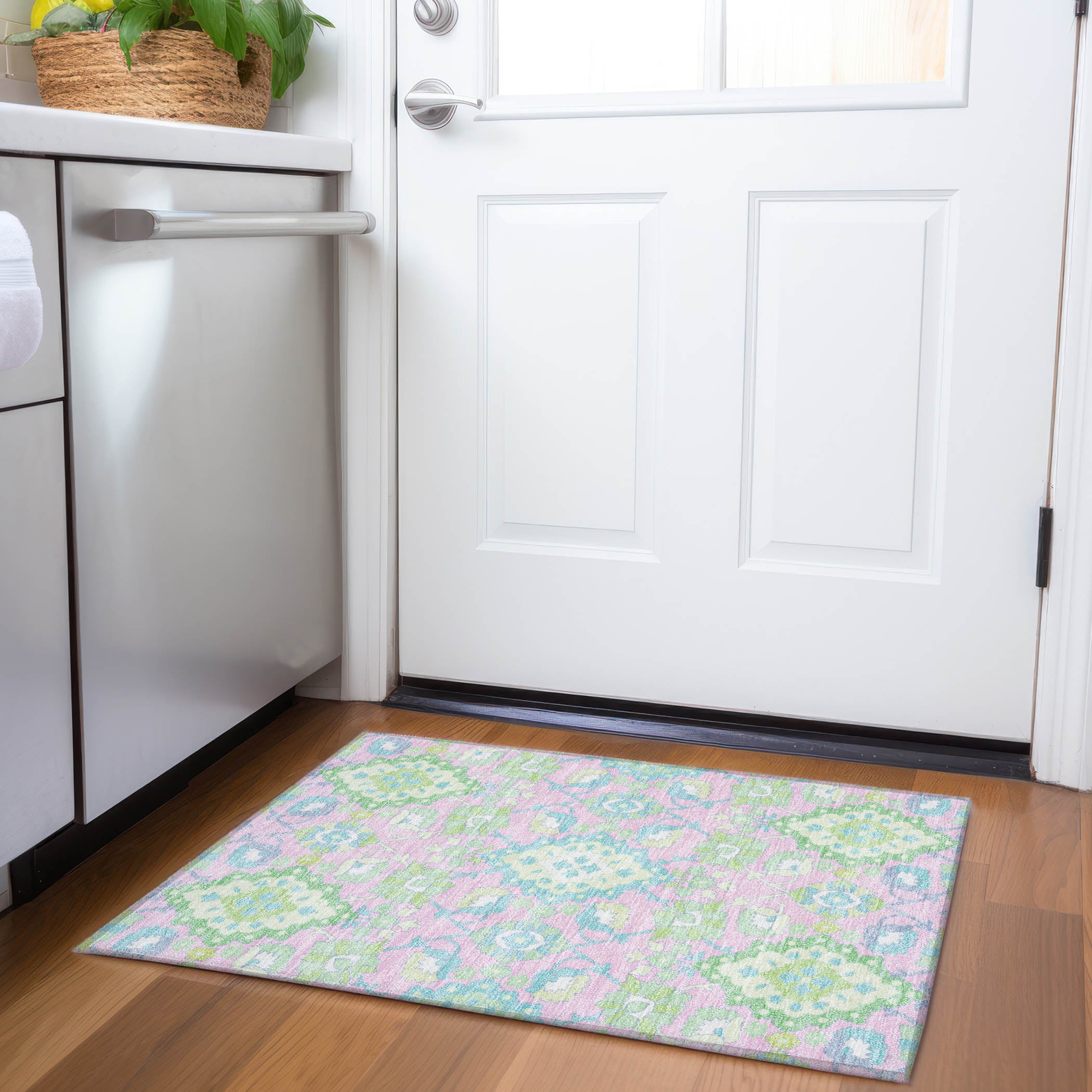 Lucerne Machine Washable Traditional Pink Rug 1'8" x 2'6" #shape_Rectangle