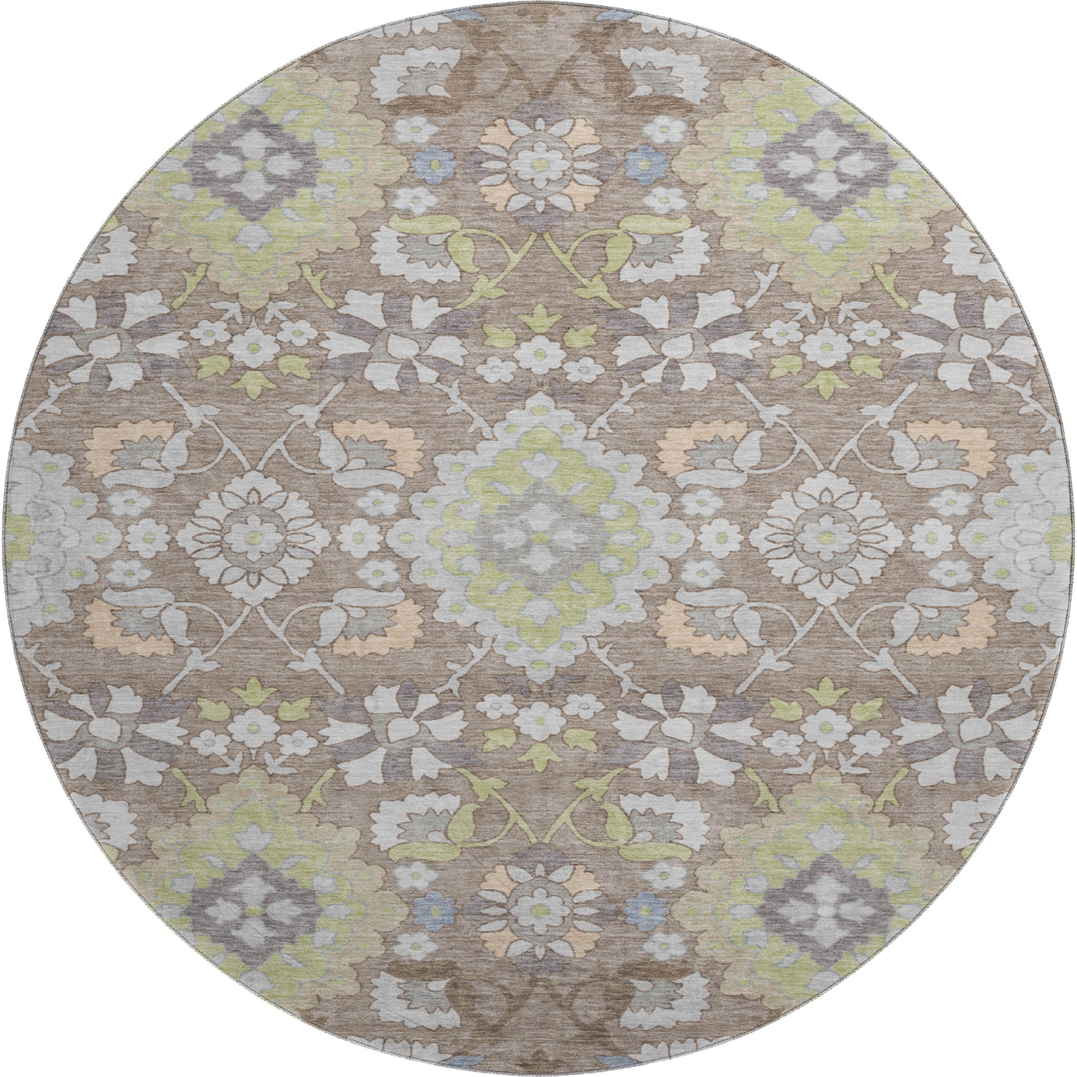 Lucerne Machine Washable Traditional Taupe Brown Rug 8' x 8' #shape_Round