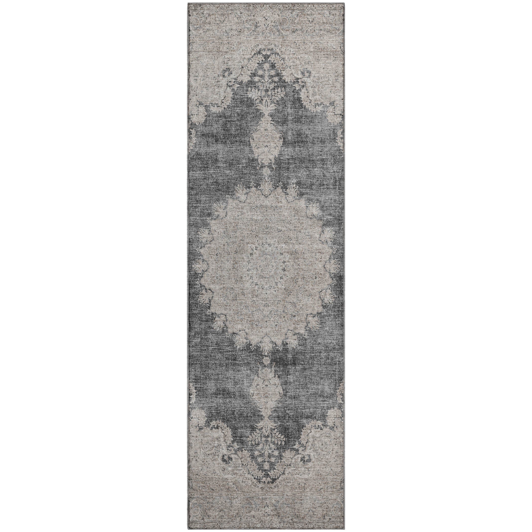 Queenstown Machine Washable Traditional Black Rug 2'3" x 7'6" #shape_Runner