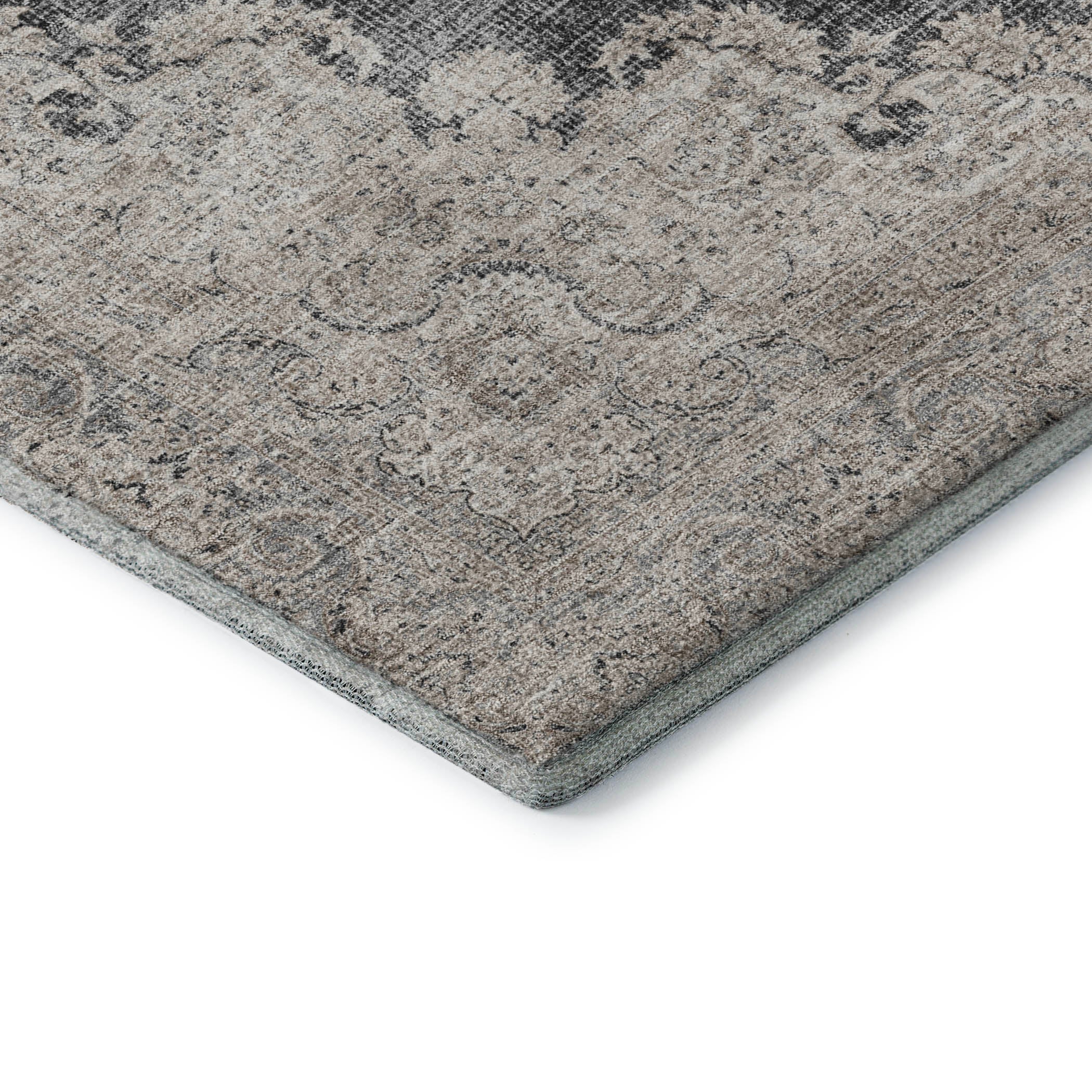 Queenstown Machine Washable Traditional Black Rug 1'8" x 2'6" #shape_Rectangle