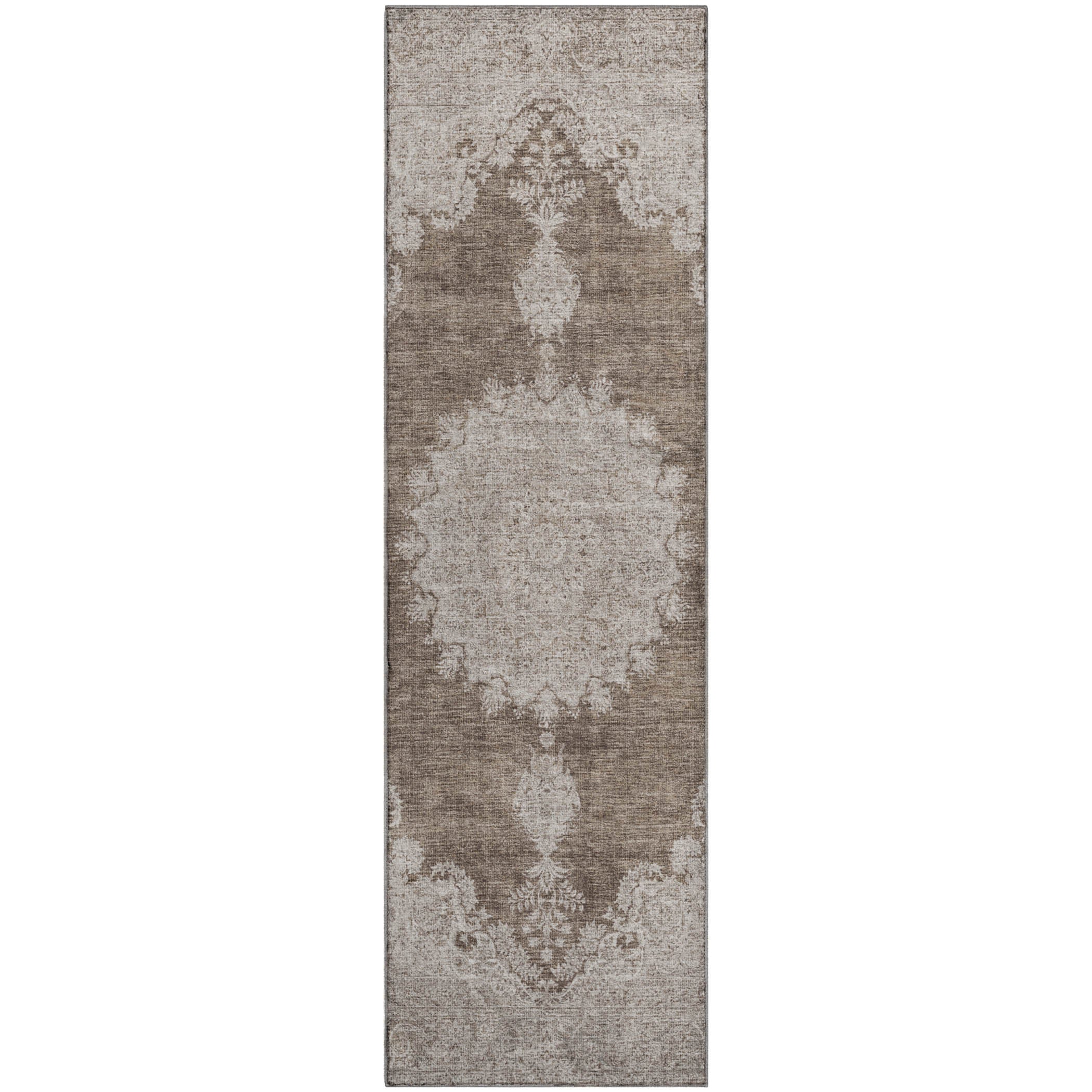 Queenstown Machine Washable Traditional Brown Rug 2'3" x 7'6" #shape_Runner